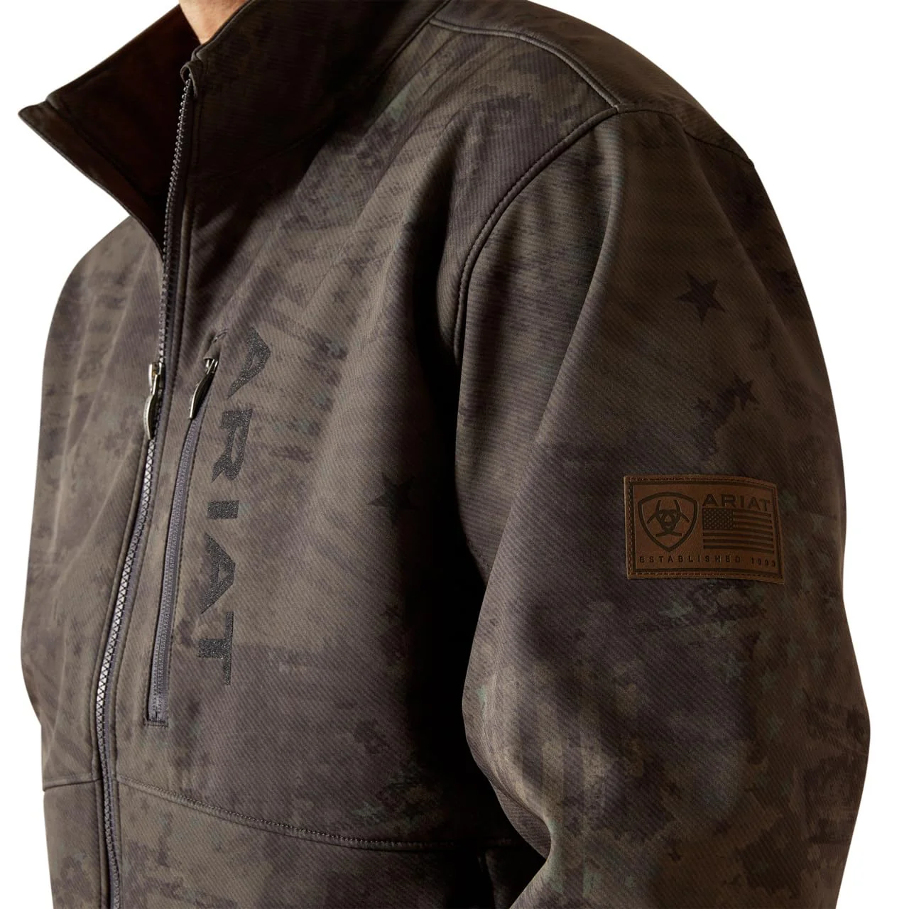Ariat Men Patriot Flag Softshell Jacket, Water Resistant Stretch Fabric, Phantom, Large, 10062592 - Image 5