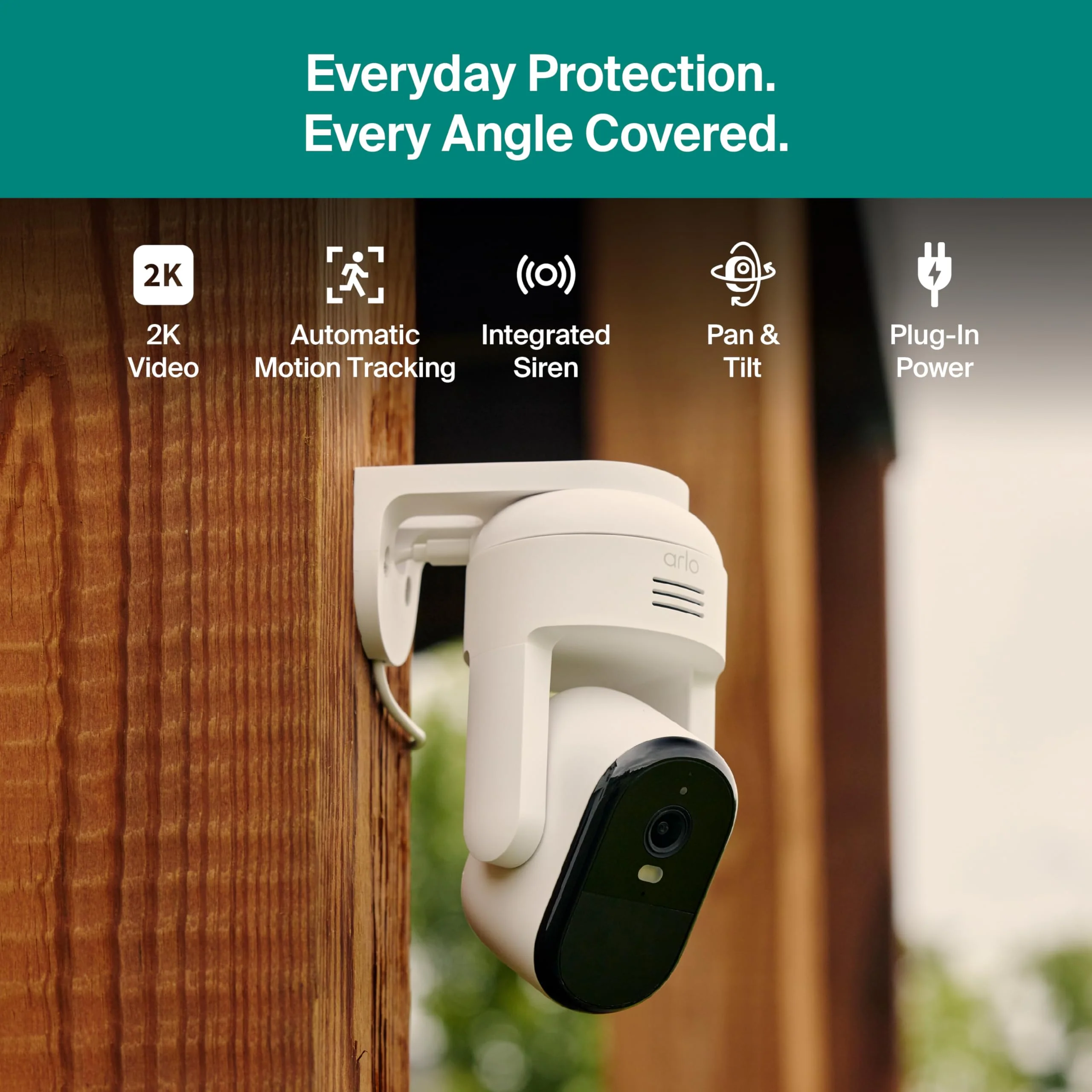 Arlo Essential Pan Tilt Security Camera, 2K Wired Plug-In Power, 360 Pan 180 Tilt, Color Night Vision, Smart Detection, Integrated Spotlight, 2 Cameras, White, VMC3083 - Image 5