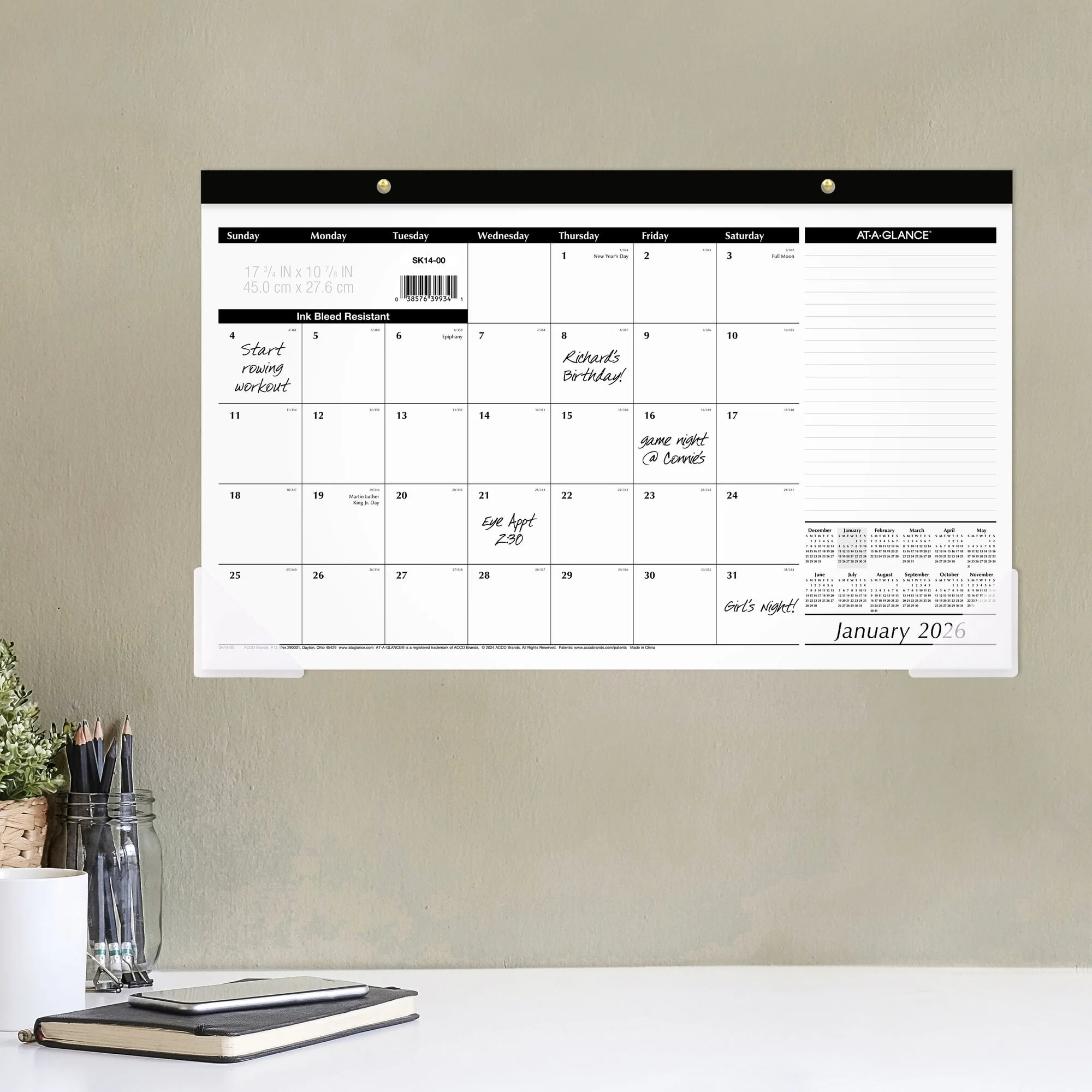 At-A-Glance 2026 Monthly Desk Pad Calendar, Compact 17.75 in x 11 in, White with Black Binding, SK140026 - Image 3