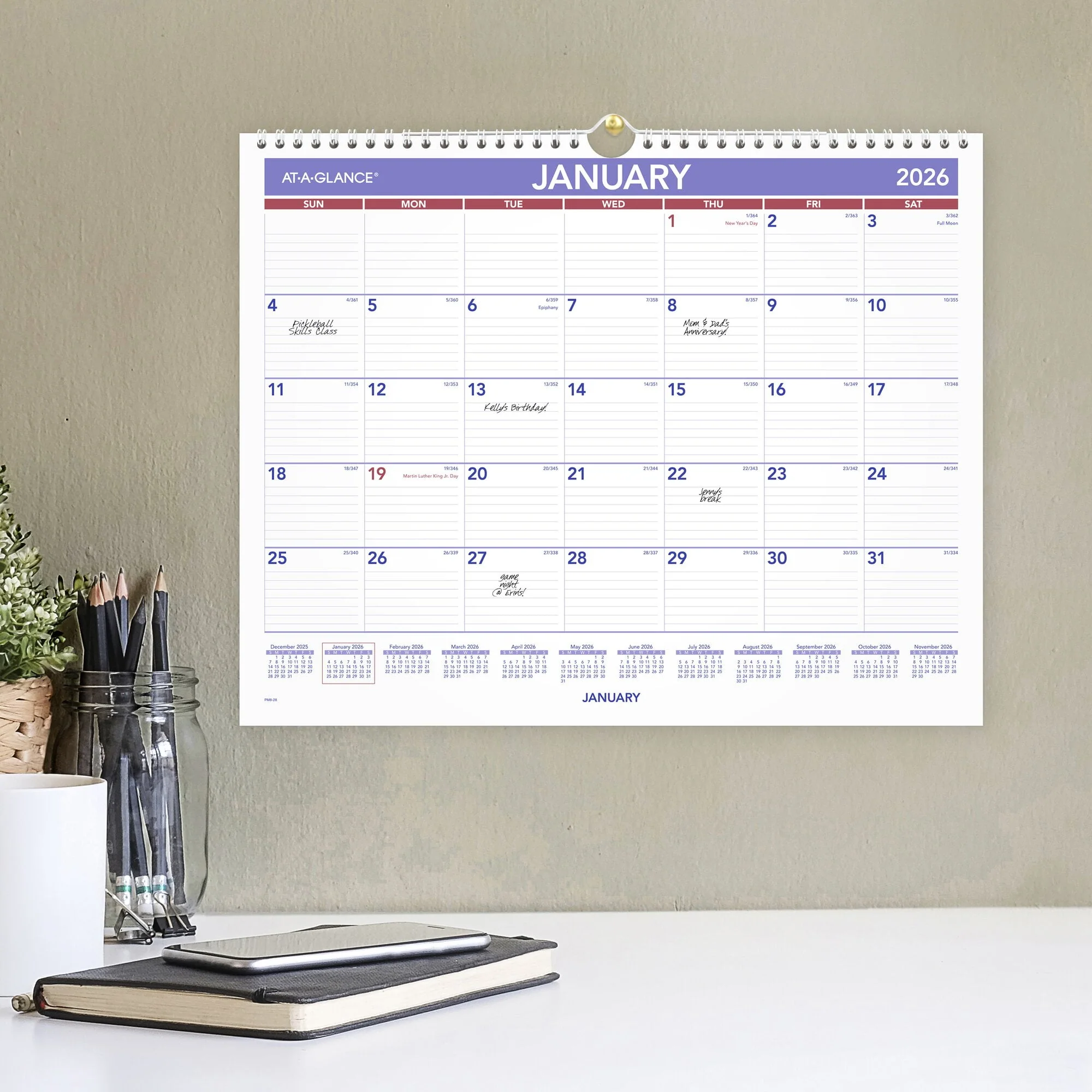 At-A-Glance 2026 Monthly Wall Calendar, 15 x 12 in, Medium, White Purple, Twin Wire Binding, PM82826 - Image 2