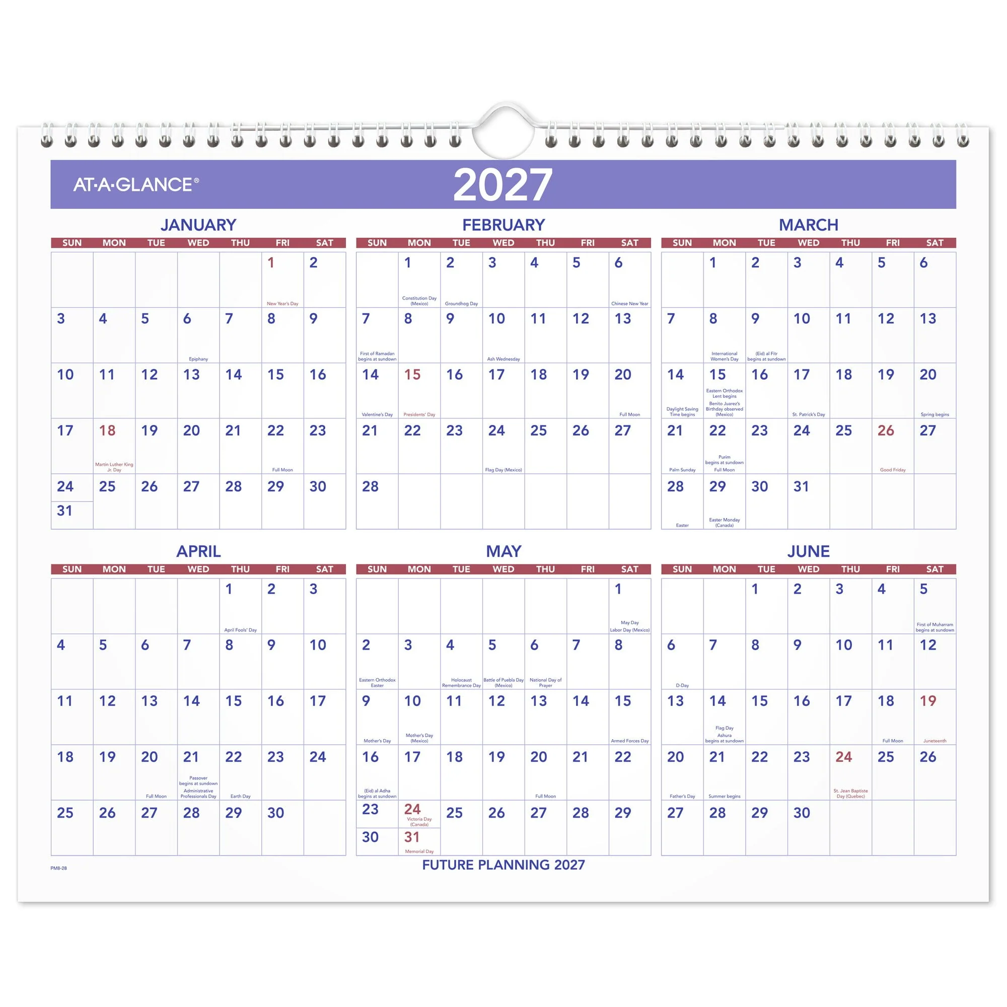 At-A-Glance 2026 Monthly Wall Calendar, 15 x 12 in, Medium, White Purple, Twin Wire Binding, PM82826 - Image 4