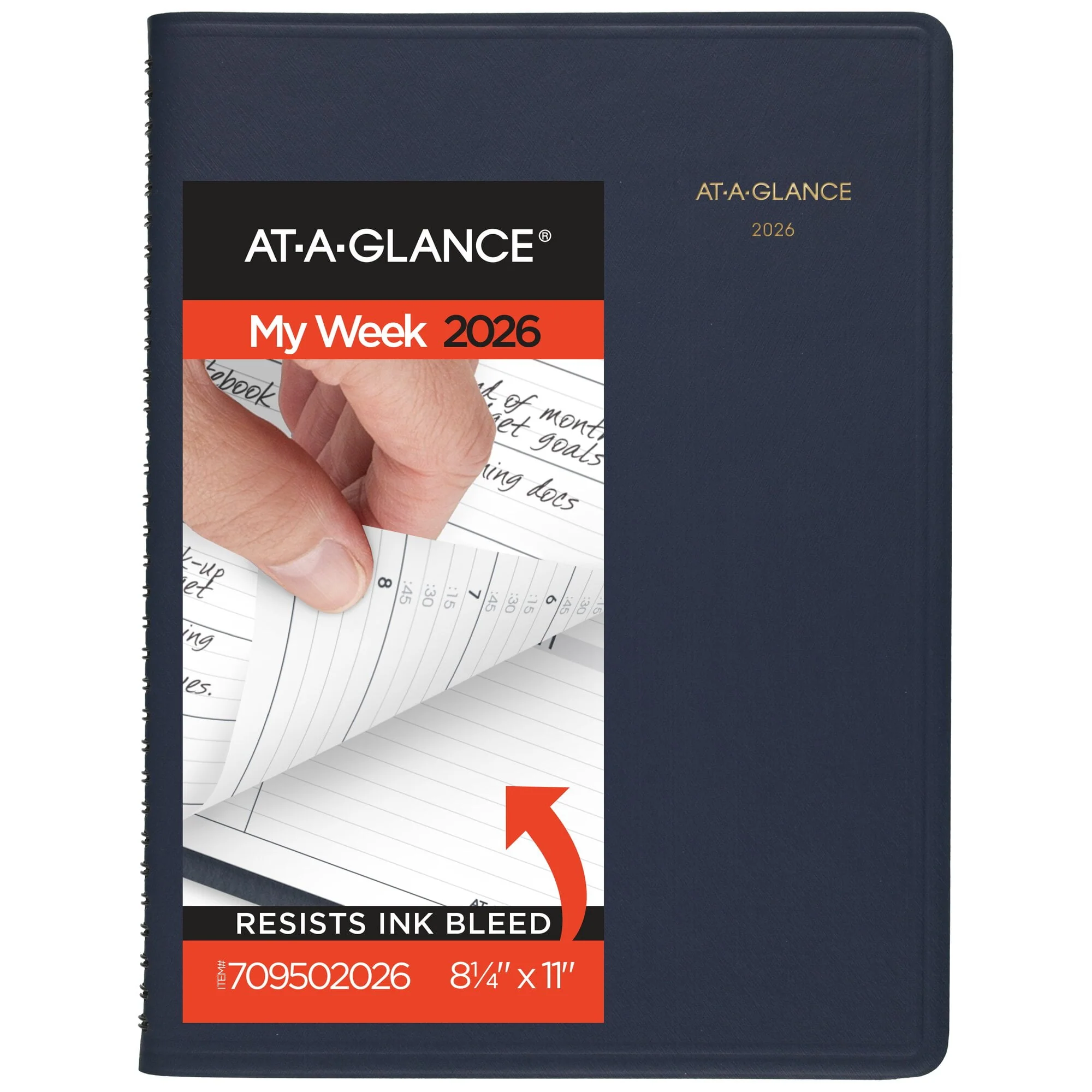 At-a-Glance 2026 Weekly Appointment Book Planner, Navy Faux Leather Cover, Large 8.25 x 11 in, Spiral Bound, 709502026