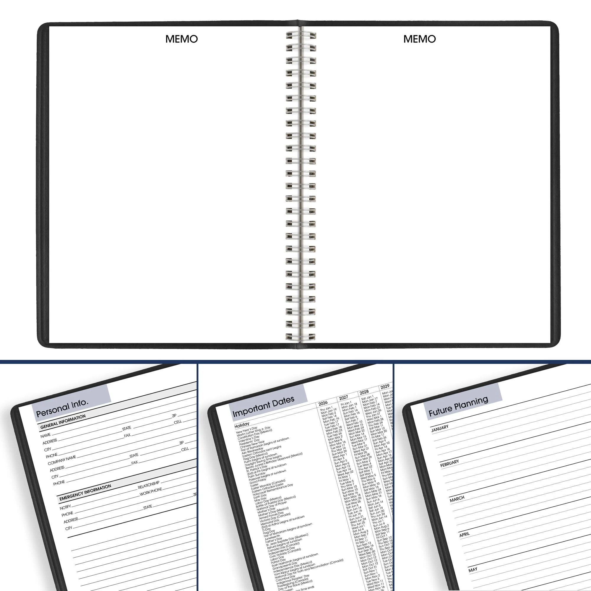 AT-A-GLANCE DayMinder 2026 Monthly Planner, Medium 7 in x 8.75 in, Black Faux Leather Cover, Spiral Bound, G4000026 - Image 6