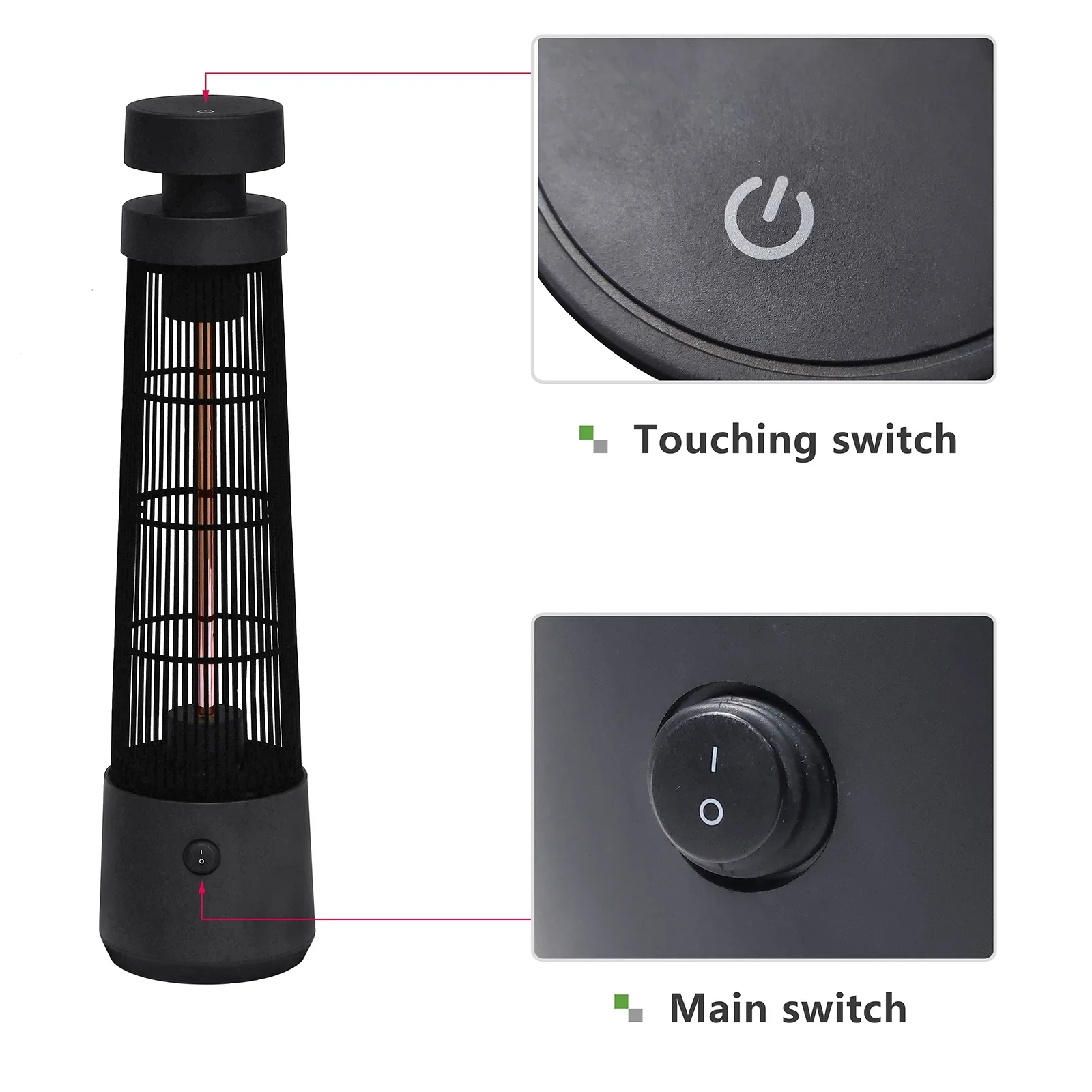 ATR ART to REAL 1200W Patio Infrared Electric Freestanding Heater, IP55 Waterproof, Touch Switch, Black - Image 8