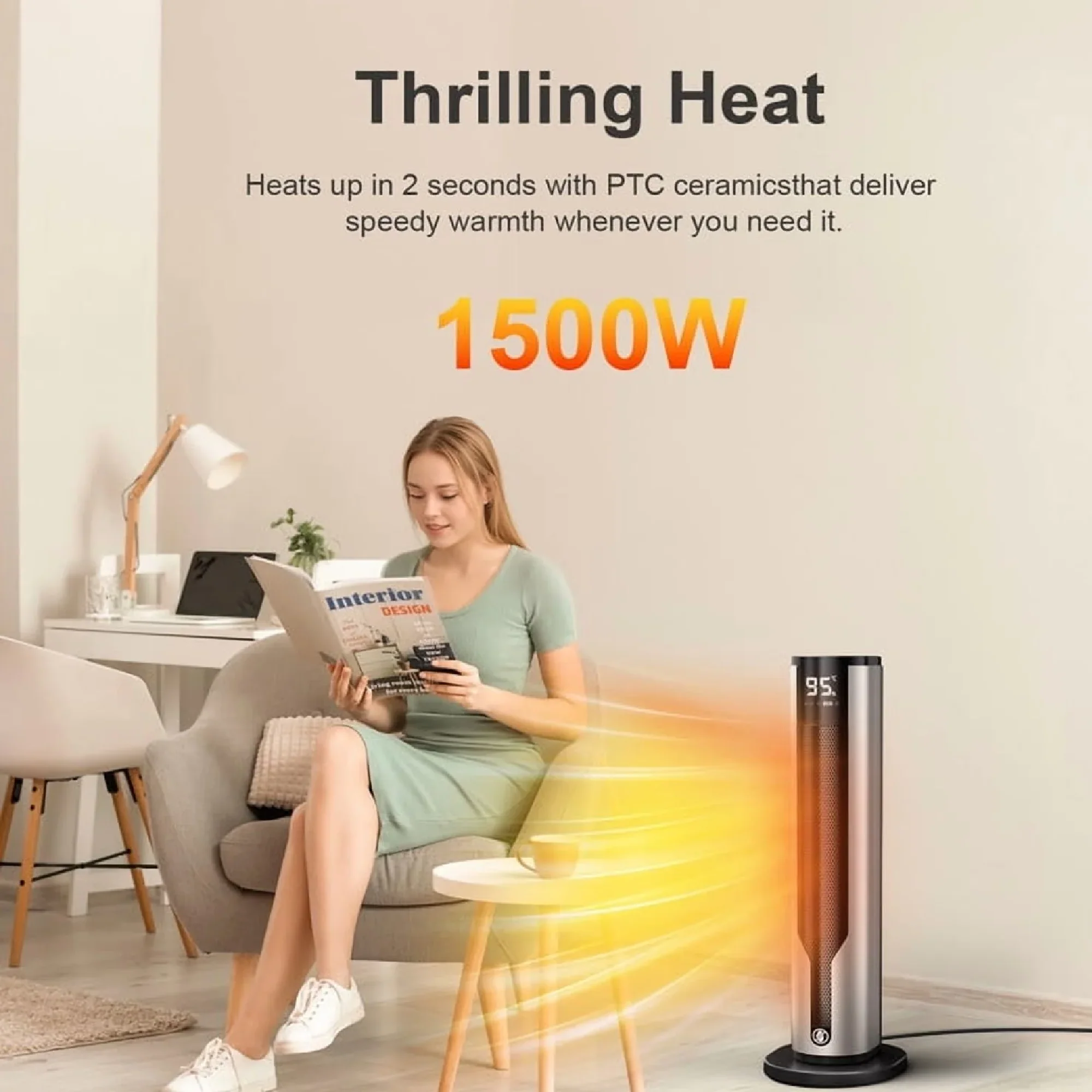 ATUPEN 1500W PTC Electric Heater with Thermostat, Silver - Image 3