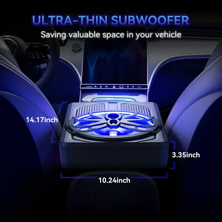 Audew Ultra-thin10" Large-Caliber Subwoofer With Blue LED Ambient - High Quality - Image 2
