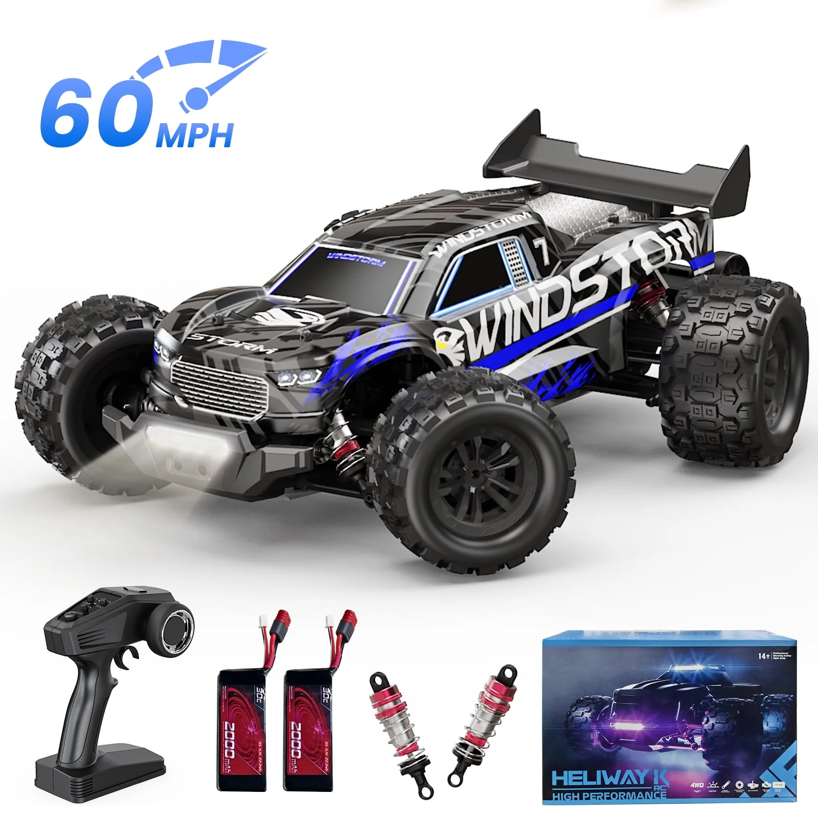 AUOSHI 1217 1:14 Upgraded RC Car, Metal Drivetrain, 60MPH Brushless Motor, Blue, 1217