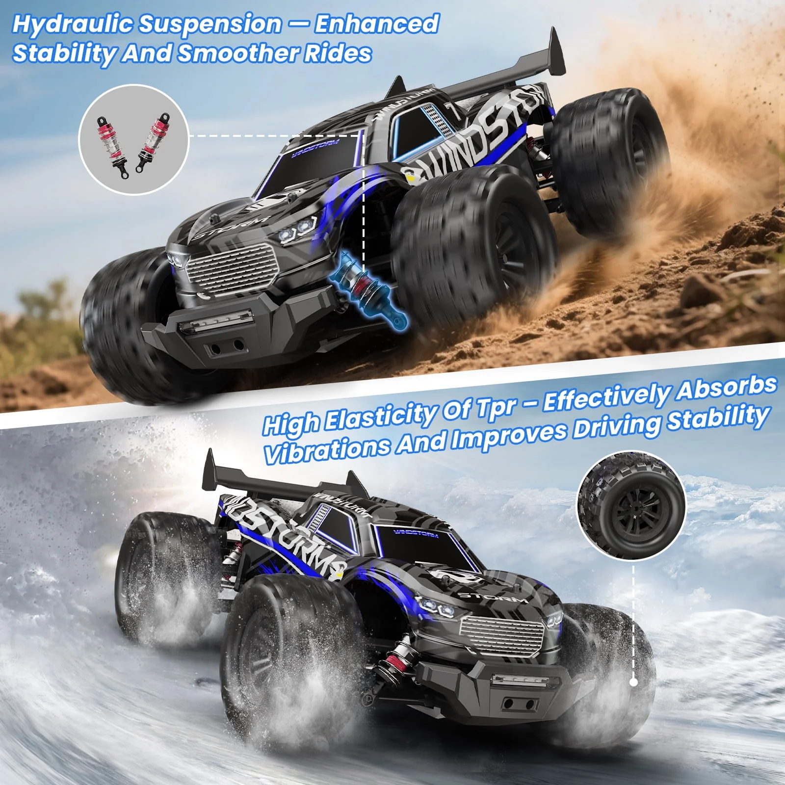AUOSHI 1217 1:14 Upgraded RC Car, Metal Drivetrain, 60MPH Brushless Motor, Blue, 1217 - Image 5