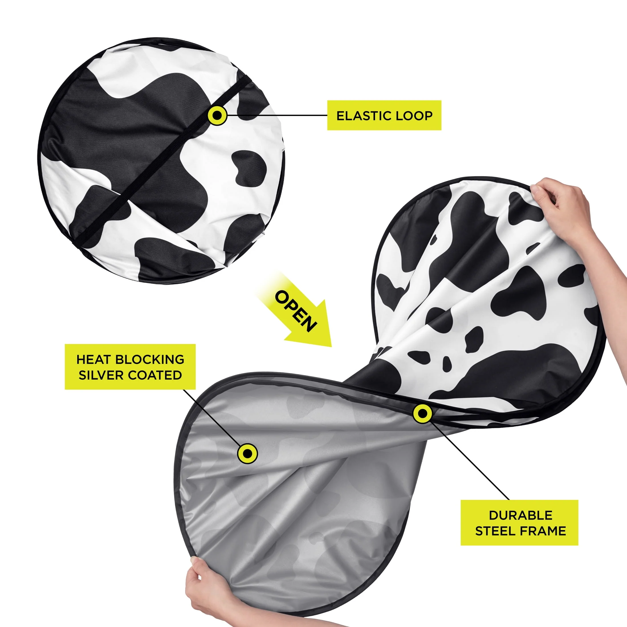 Auto Drive AD24M-98 Universal Fit Cow Print Twist Sunshade 2 pieces, 28 x 31.5 inches - Image 5