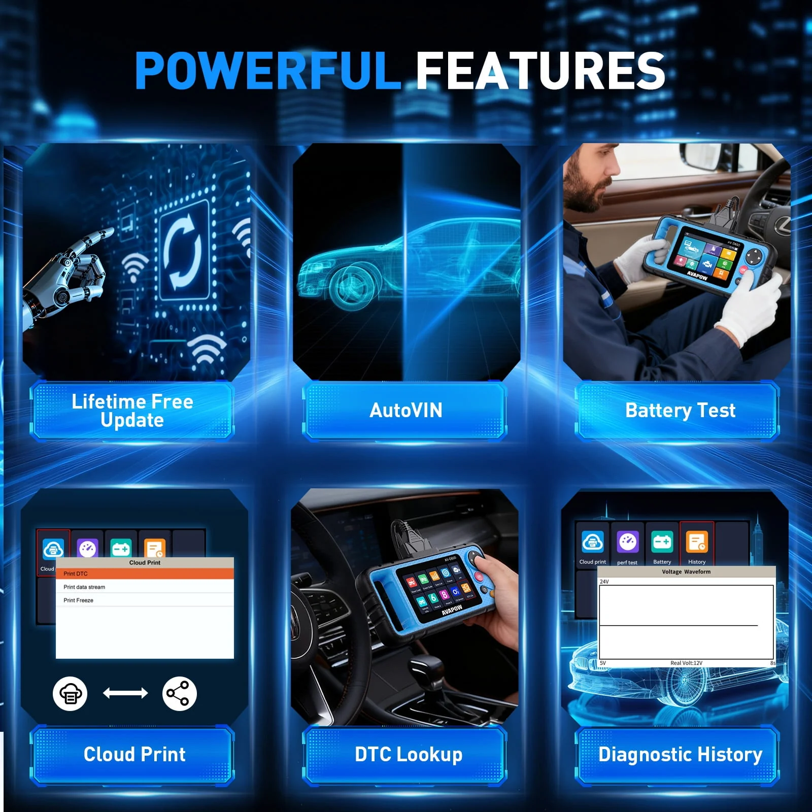 AVAPOW AV-D600 OBD2 Scanner Automotive Diagnostic Tool with Engine, ABS, SRS, Transmission Diagnostics, 3 Reset Services - Image 6