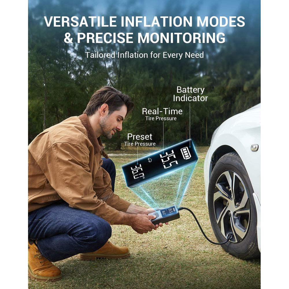 AVAPOW Portable Tire Inflator Air Compressor, 150 PSI, 8000 mAh Battery, Digital Pressure Gauge, Multi-Mode Emergency Light, AP18 - Image 5