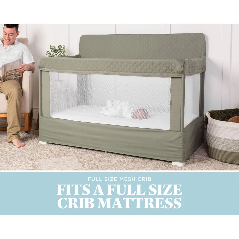 Baby Delight Lunaire Full Size Mesh Baby Crib and Playard with GOTS Certified Organic Cotton Fabric, Breathable Mesh Walls, Tool-Free Assembly, Organic Sage - Image 3