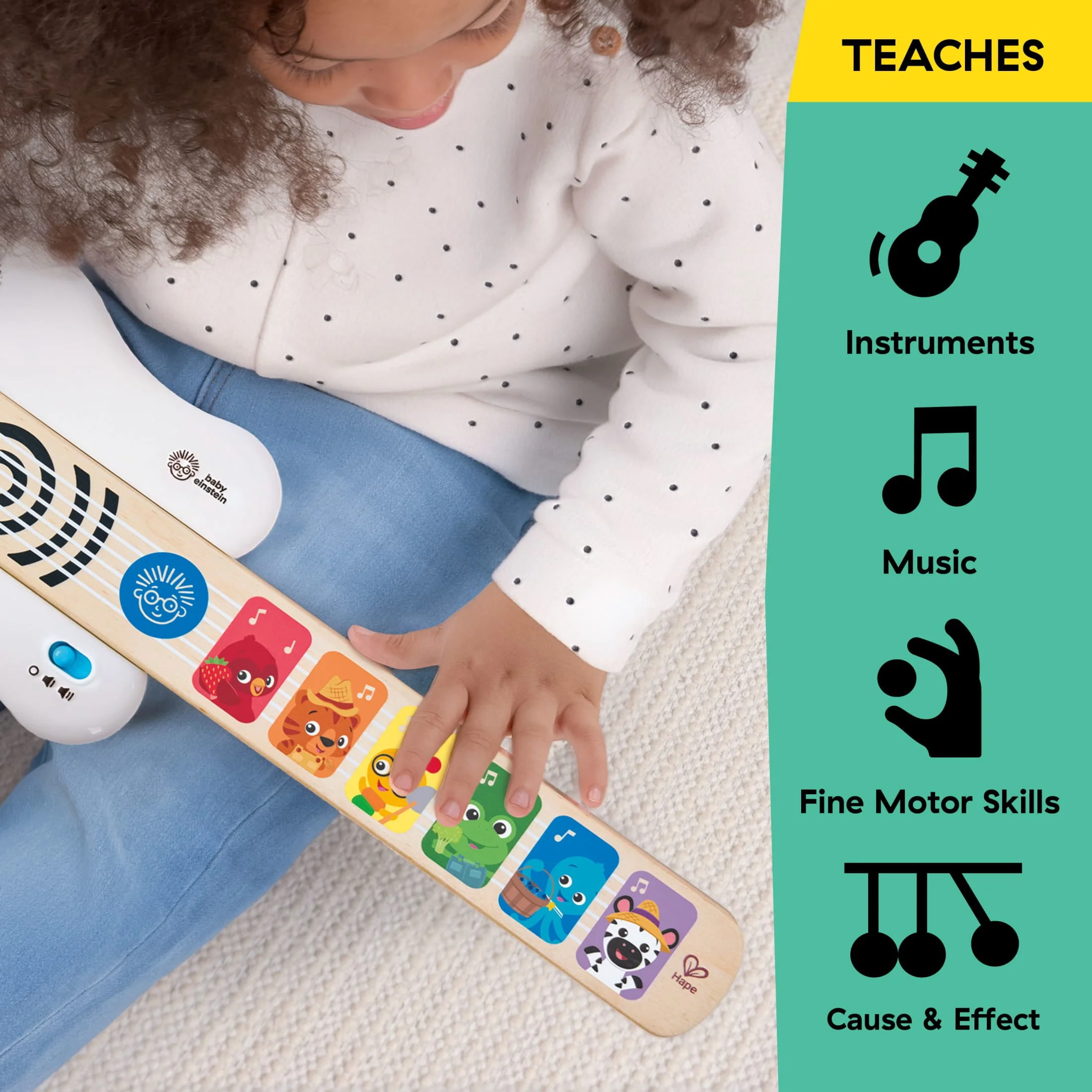 Baby Einstein Hape Rock & Strum Magic Touch Toy Guitar, White, Battery Powered, Ages 6+ Months - Image 3