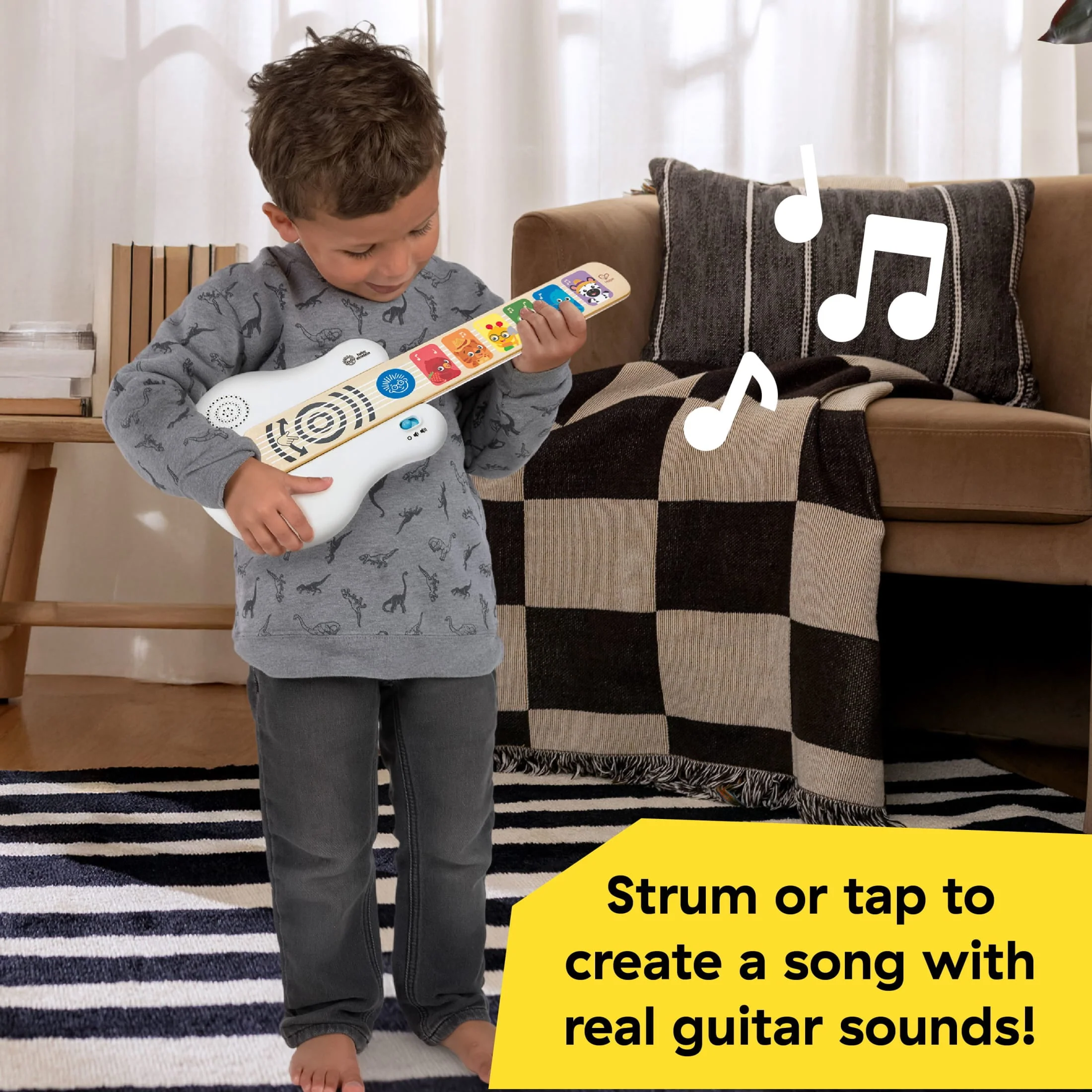 Baby Einstein Hape Rock & Strum Magic Touch Toy Guitar, White, Battery Powered, Ages 6+ Months - Image 4