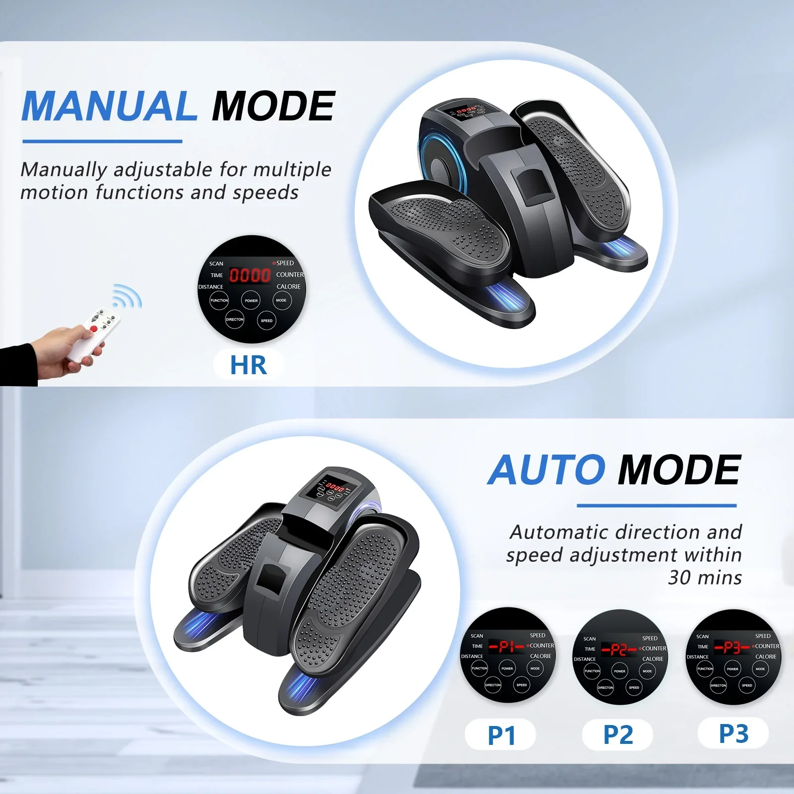 BAOKALER SG0022-BK Under Desk Elliptical Machine Leg Exerciser for Seniors Fully Assembled, Quiet & Portable Electric Seated Pedal Exerciser Adjustable Speeds with Remote Control - Image 2
