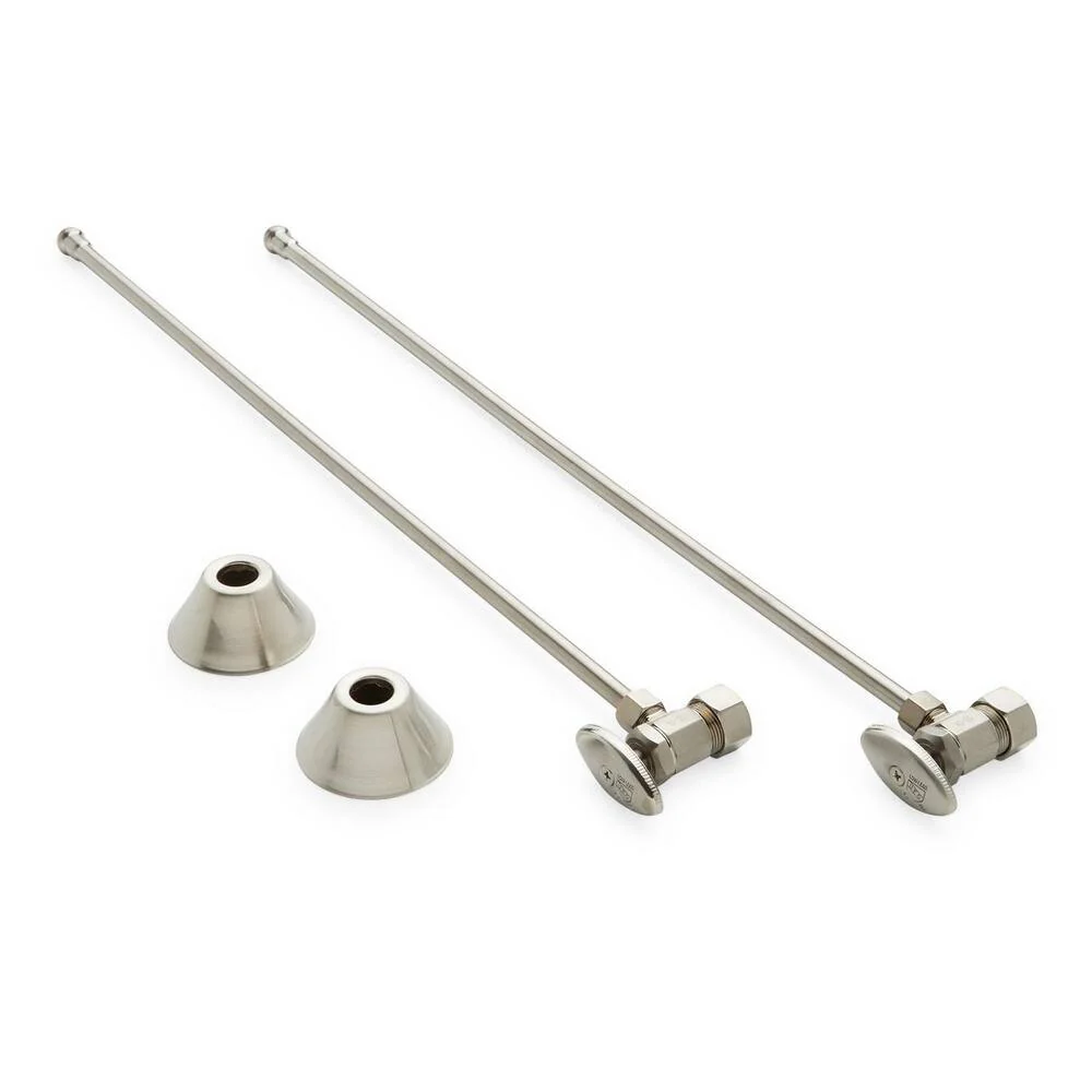 Bathroom Supply Kit with 5/8" OD X 3/8" OD Angle Stop - Brushed Nickel