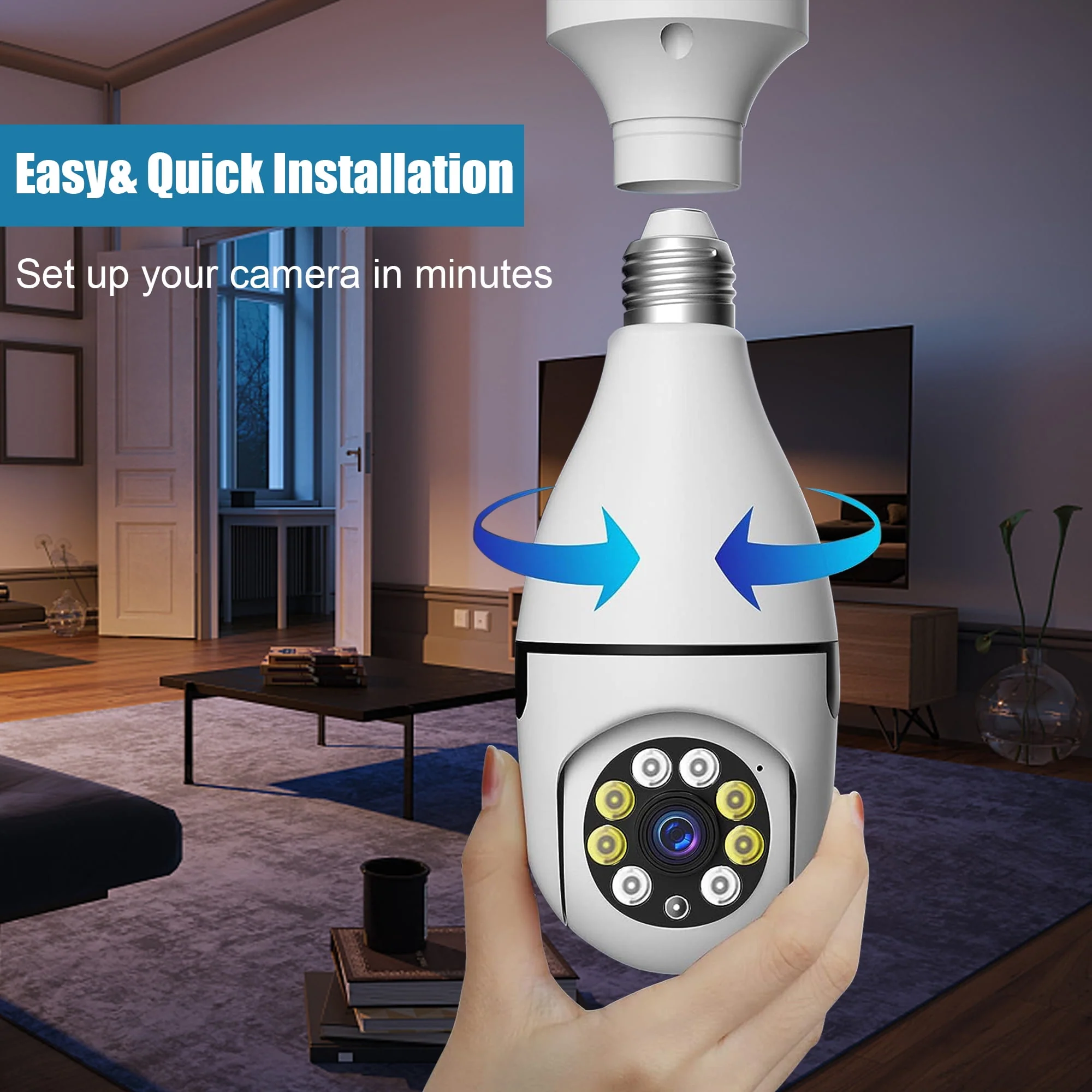 BCOOSS Security Camera Wireless WiFi Light Bulb, 1080P HD, Night Vision, Two-Way Audio, Alarm Siren, E27 Base, 2-Pack - Image 4
