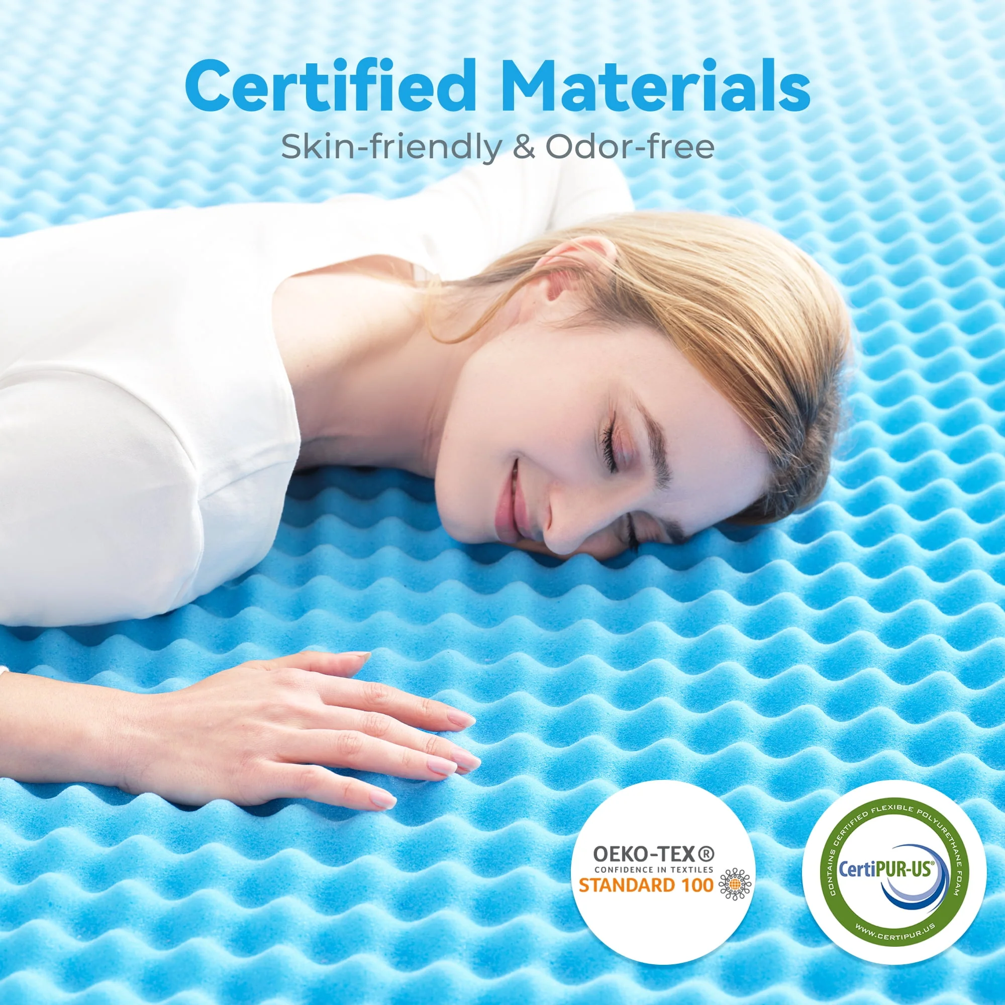 BDEUS Gel Cooling Memory Foam Mattress Topper, 2 Inch Egg Crate Design, Medium Firm, CertiPUR-US Certified, Twin - Image 3