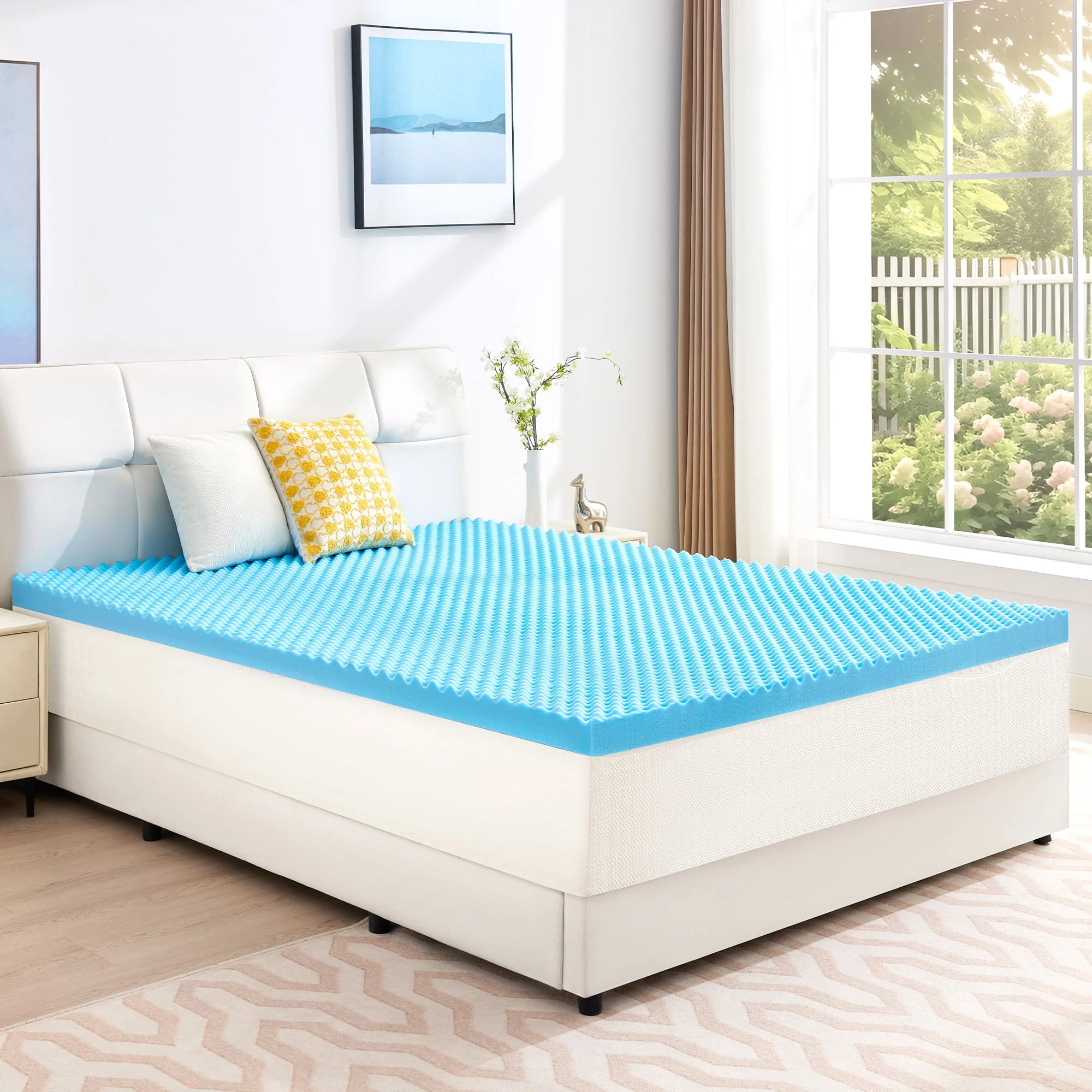 BDEUS Gel Cooling Memory Foam Mattress Topper, 2 Inch Egg Crate Design, Medium Firm, CertiPUR-US Certified, Twin - Image 4