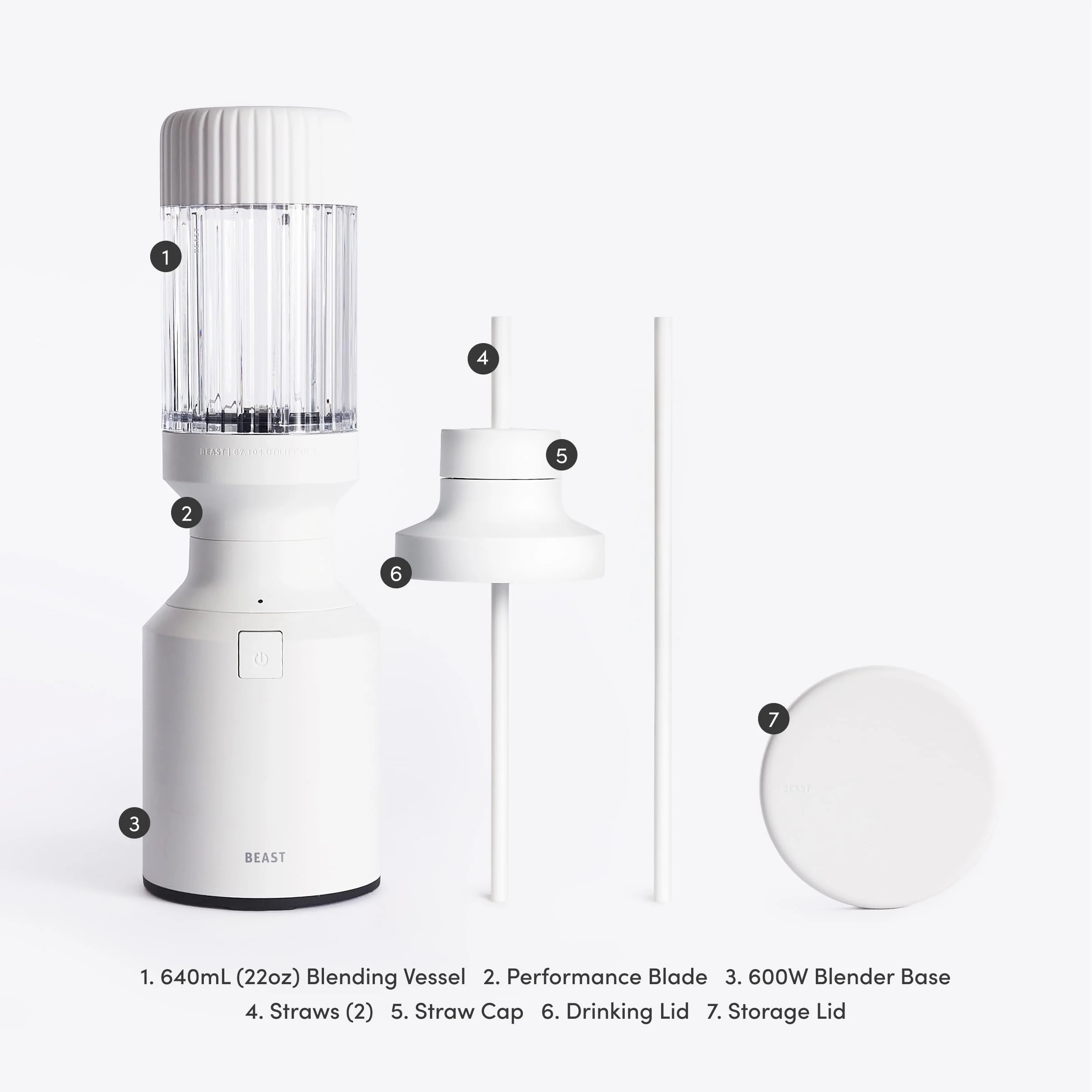 Beast Health B6R-BK-US The Beast Mini Blender Personal Countertop Blender 600W Motor for Smoothies, Shakes, Food Prep, Portable Bottle, Straw Cap and Straws - Carbon Black
