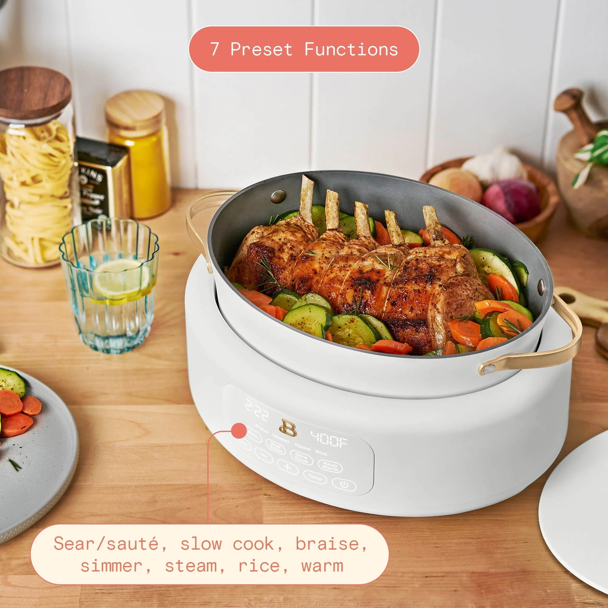 Beautiful 19534 10 in 1, 6 Qt Electric Multi-Cooker, White Icing by Drew Barrymore - Image 3