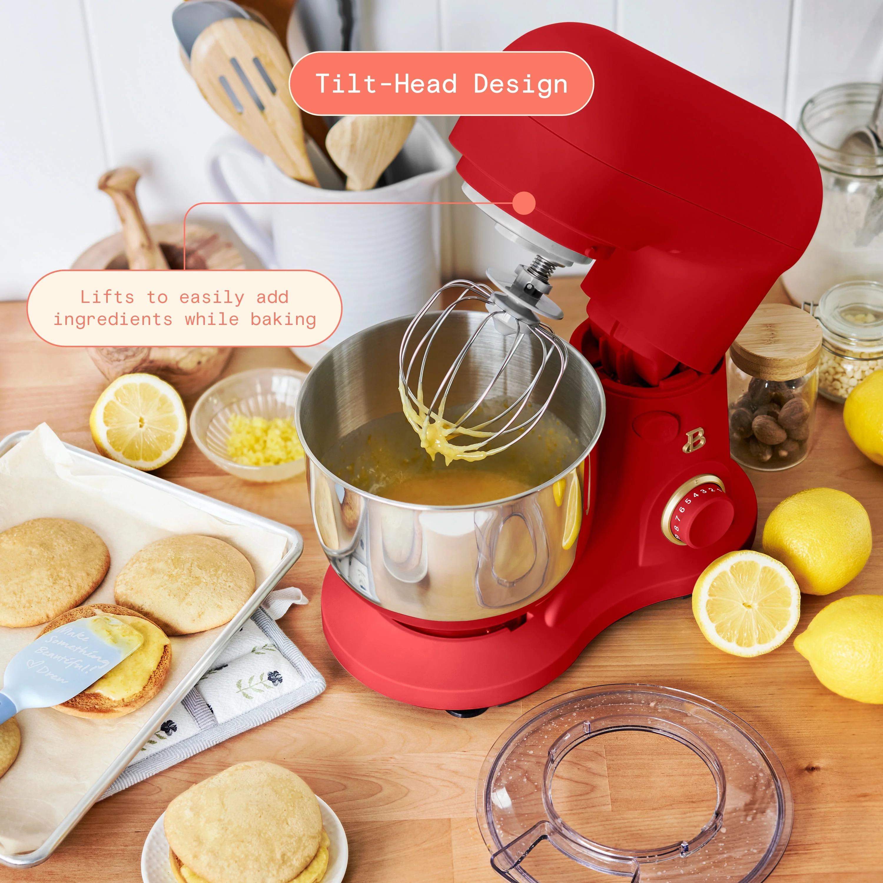 Beautiful 29086 3.5 Qt Stand Mixer, 300-Watt Motor, 12 Speeds, Stainless Steel Bowl w/Splash Guard, Tomato Red - Image 3