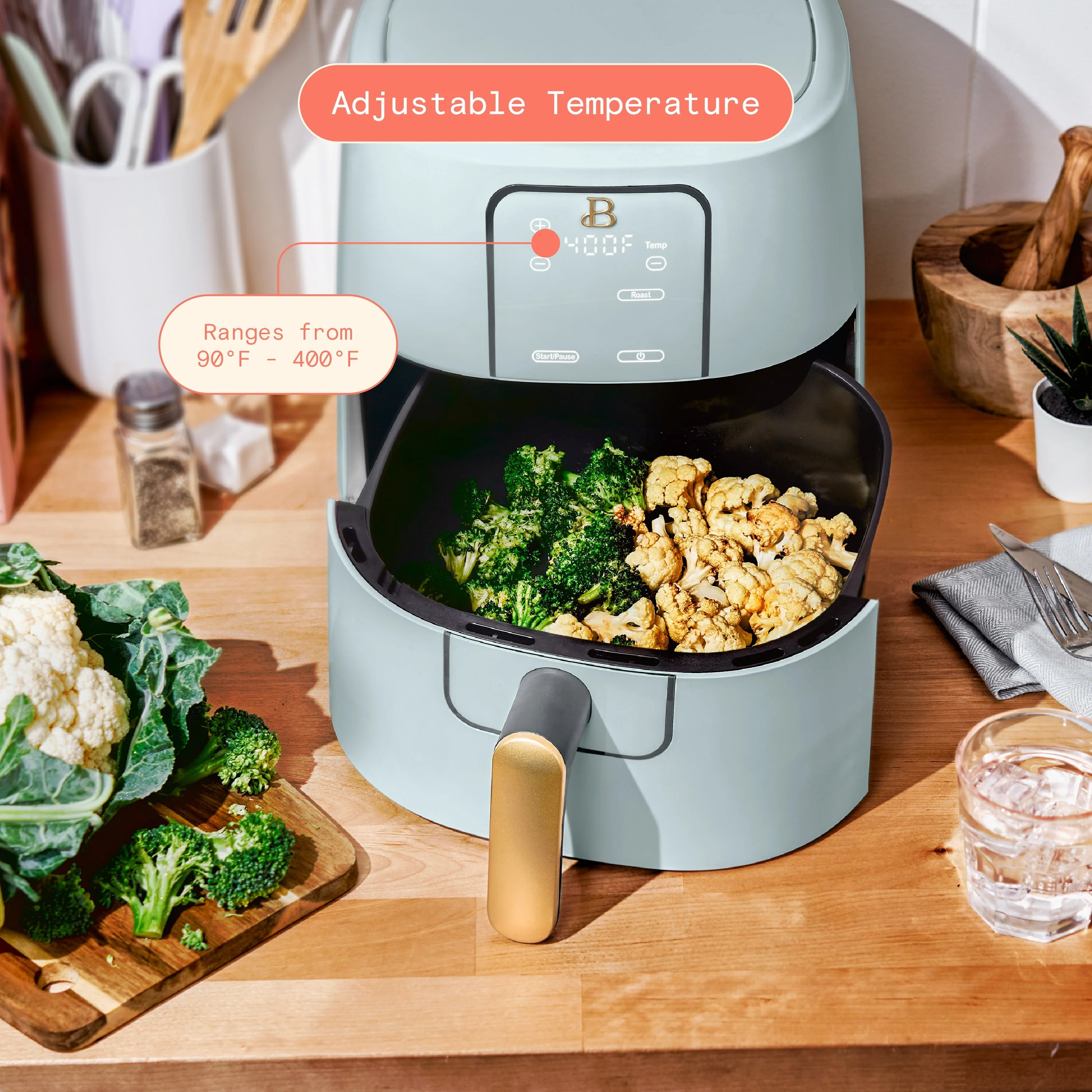Beautiful 6 Qt Air Fryer with TurboCrisp Technology, EverGood Ceramic Nonstick Coating, Touch-Activated Display, Hydrangea, 1750W, 29457 - Image 7