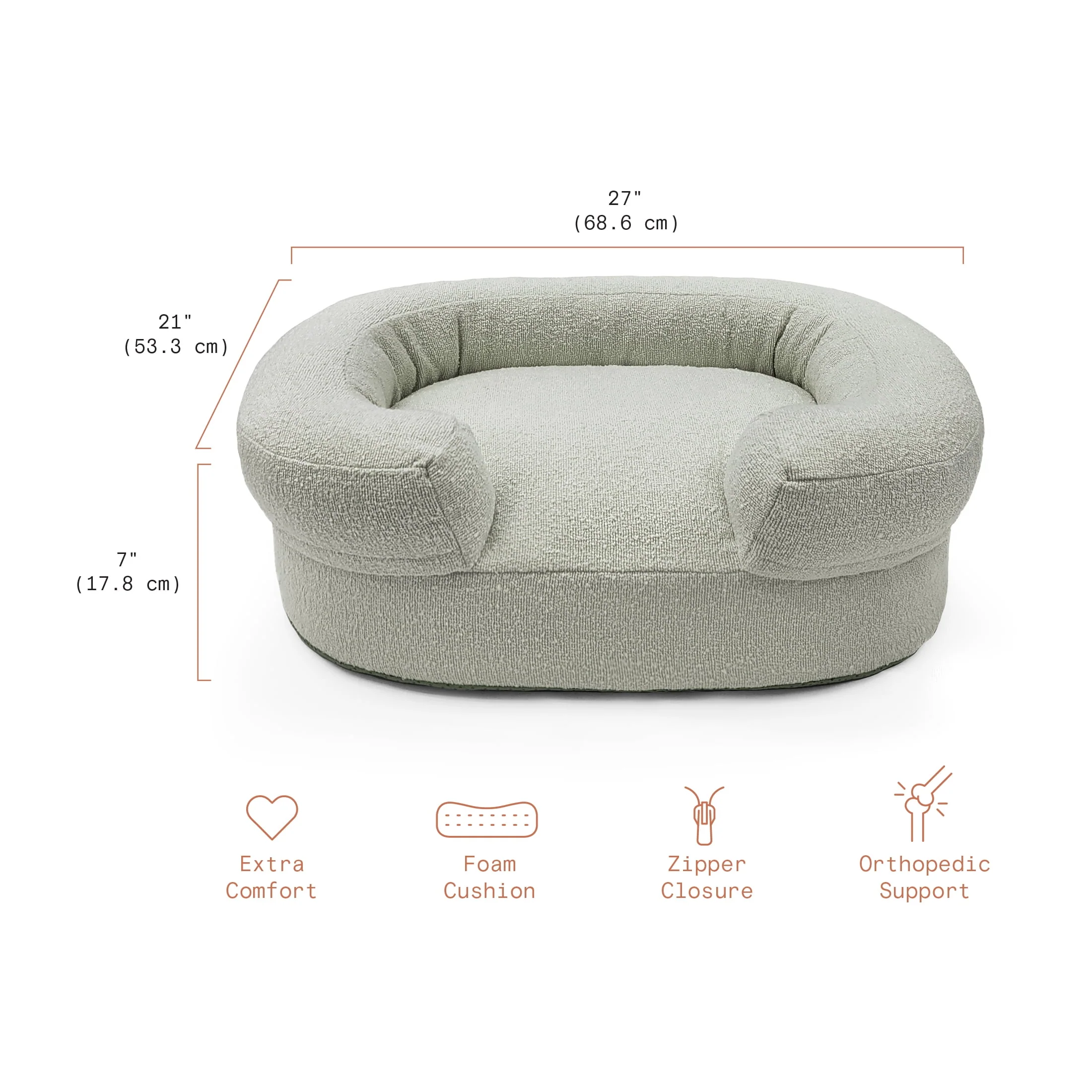 Beautiful Bolster Medium Pet Bed, Plush Bolster Design, Super-Soft Boucle Fabric, Sage, 36 x 24 x 12 in, 14911100750 - Image 3