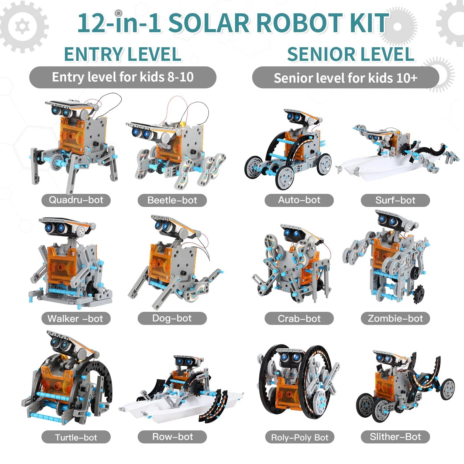 Beefunni STEM Toys Solar-Powered Transforming Robot Toy, 12-in-1 Construction Set, Educational Science Experiment Kit, Gray, K200 - Image 5