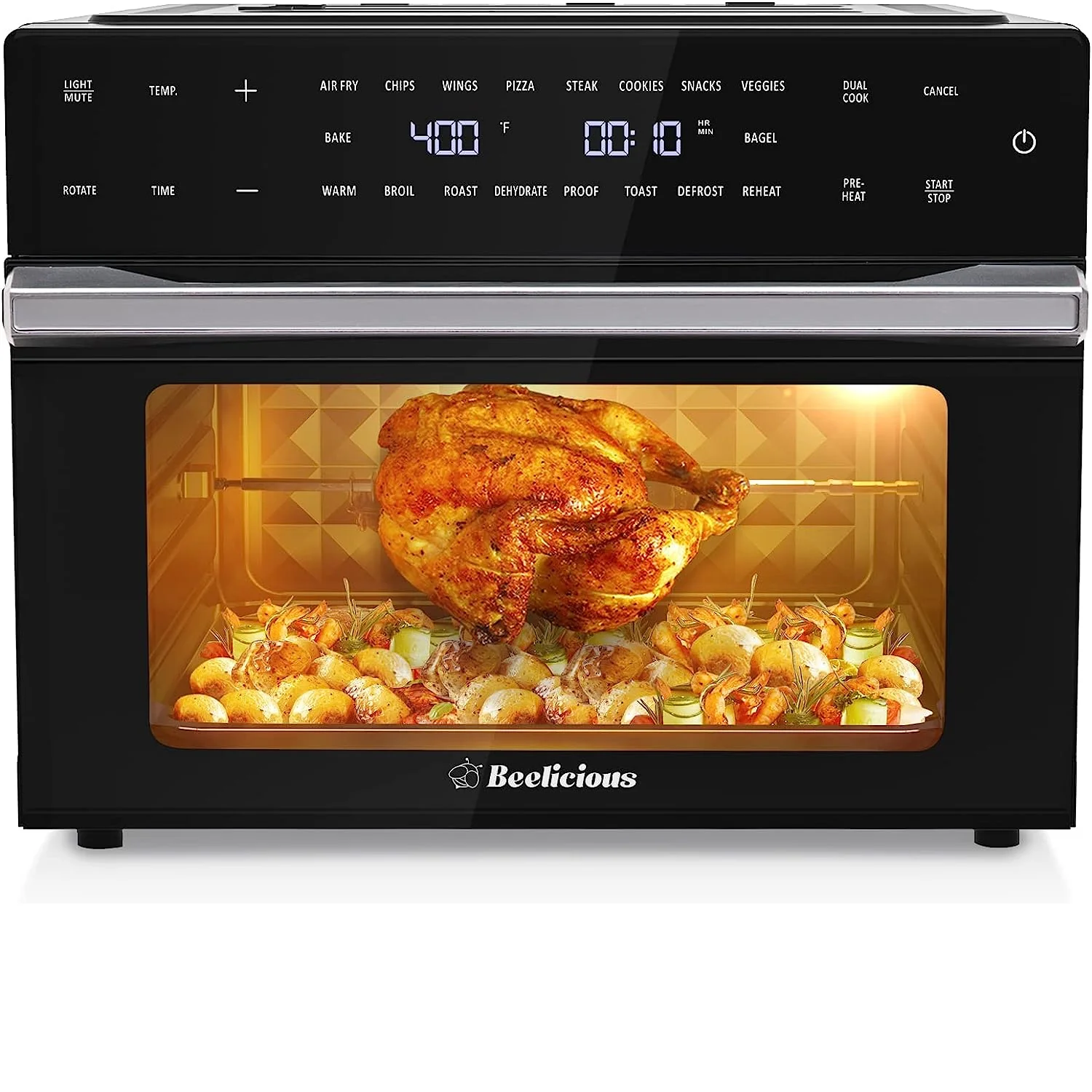 Beelicious BAF-802 32QT Extra Large Air Fryer Toaster Ovens Pro, with Rotisserie and Dehydrator, Smart Digital Toaster Oven Air Fryer Combo, Digital Countertop Convection Oven, 6 Accessories, 1800w, Black