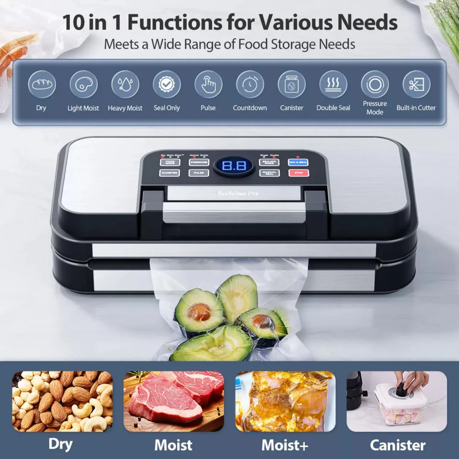 BEELICIOUS Powerful Precision Pro Vacuum Sealer 95Kpa 10-in-1 - Image 3