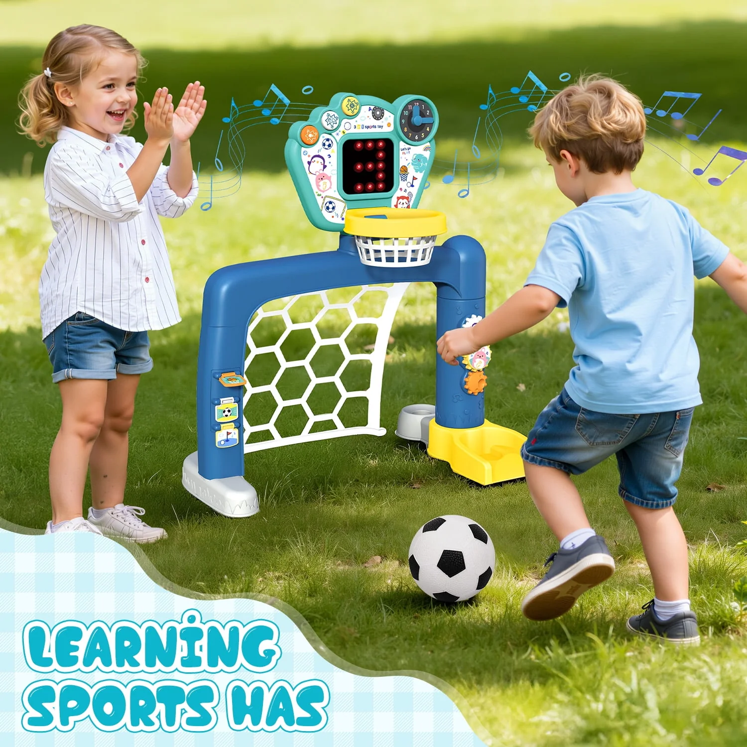 Beefunni 3 in 1 Sports Center for Toddlers, Basketball Hoop Toy for Boys Girls - Image 3