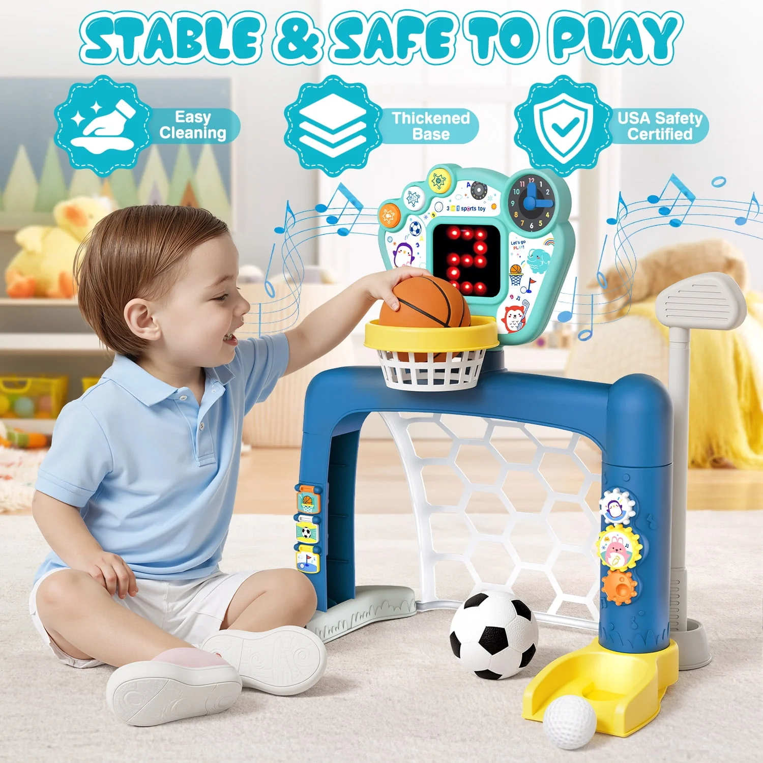 Beefunni 3 in 1 Sports Center for Toddlers, Basketball Hoop Toy for Boys Girls - Image 4