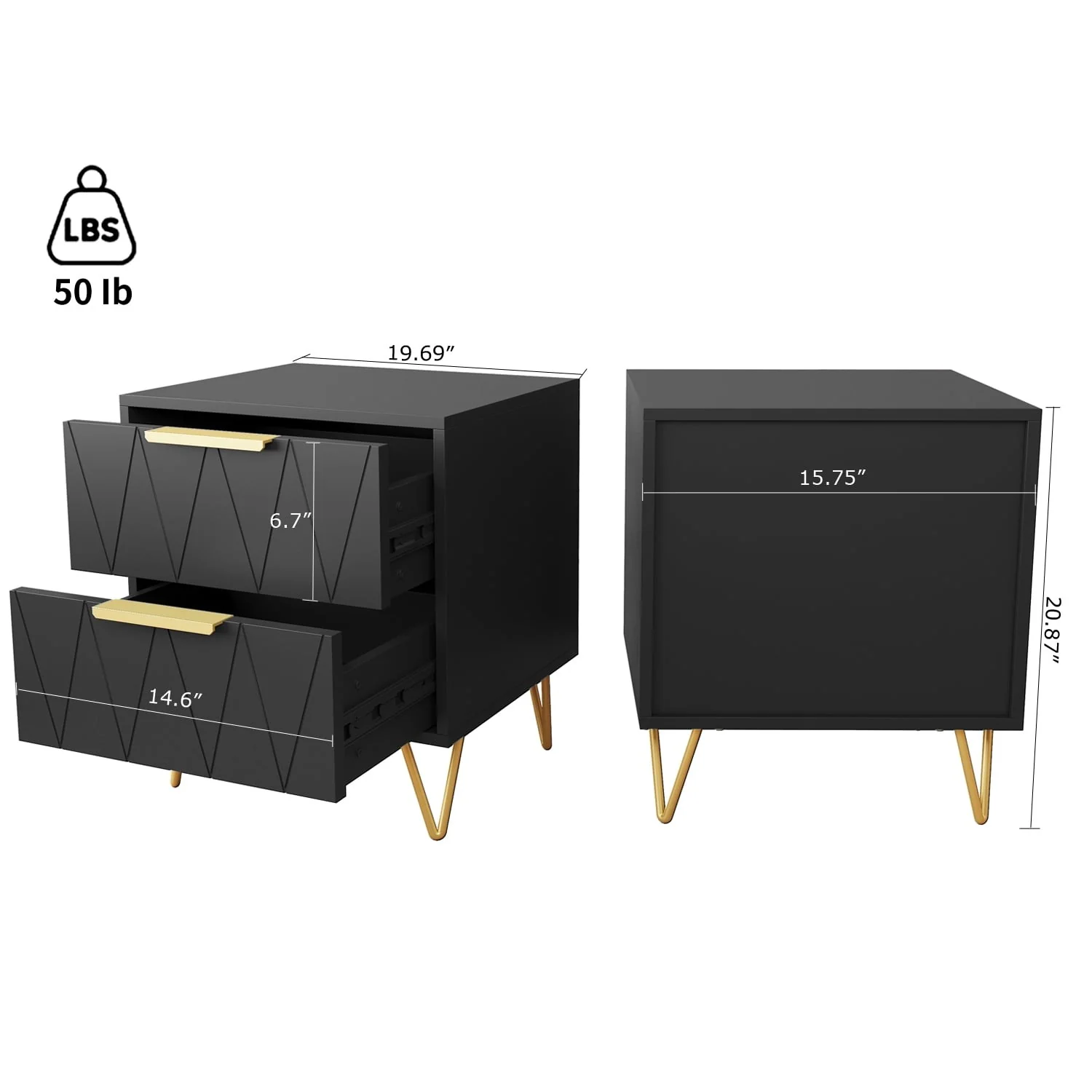 Behost 2- Drawer Bed Side Nightstand - Black - Image 2