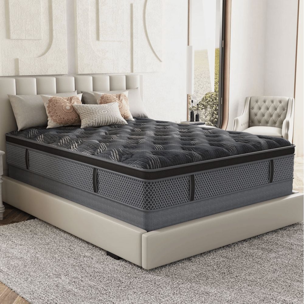 Behost KSBLT02-QUEEN Pillow Top Queen Mattress, 10inch Hybrid Innerspring Double Mattress in a Box, Pocket Spring Mattress, Queen, Black
