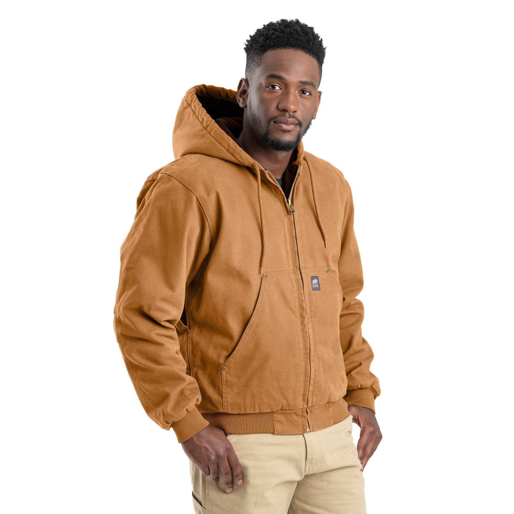 Berne HJ375BDT480 Heartland Washed Hooded Jacket for Men - Brown Duck - XL