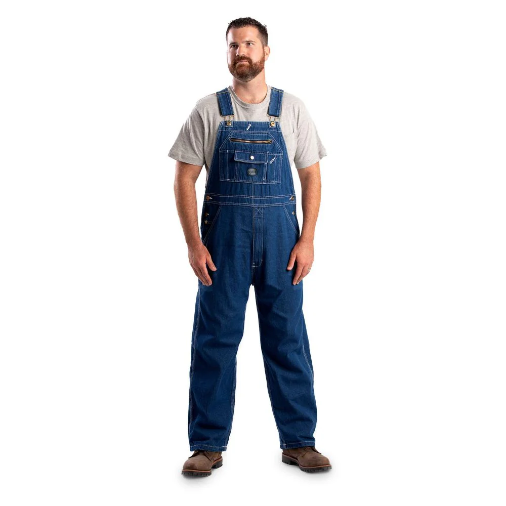 Berne Vintage Unlined Washed Denim Bib Overall, 32W x 32L, Medium Waist, Blue, B913