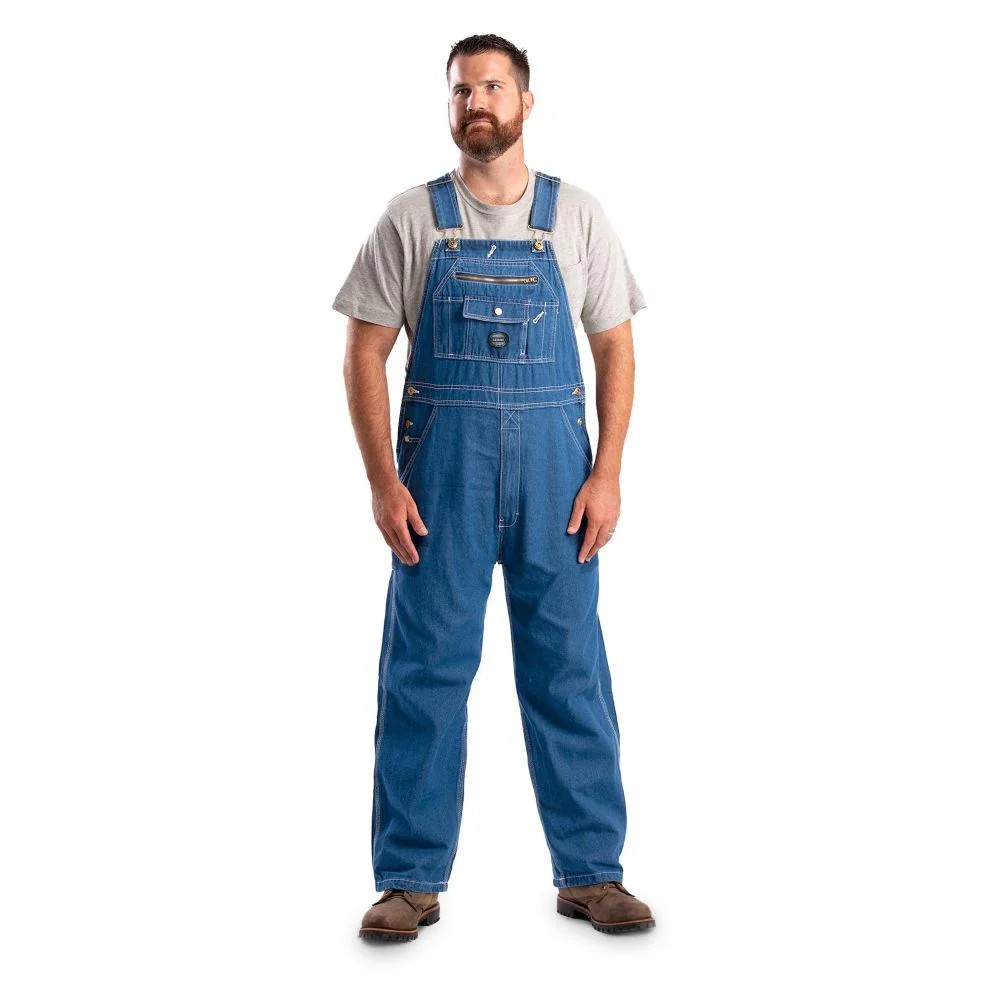 Berne Vintage Unlined Washed Denim Bib Overalls - Light Denim - 46x34