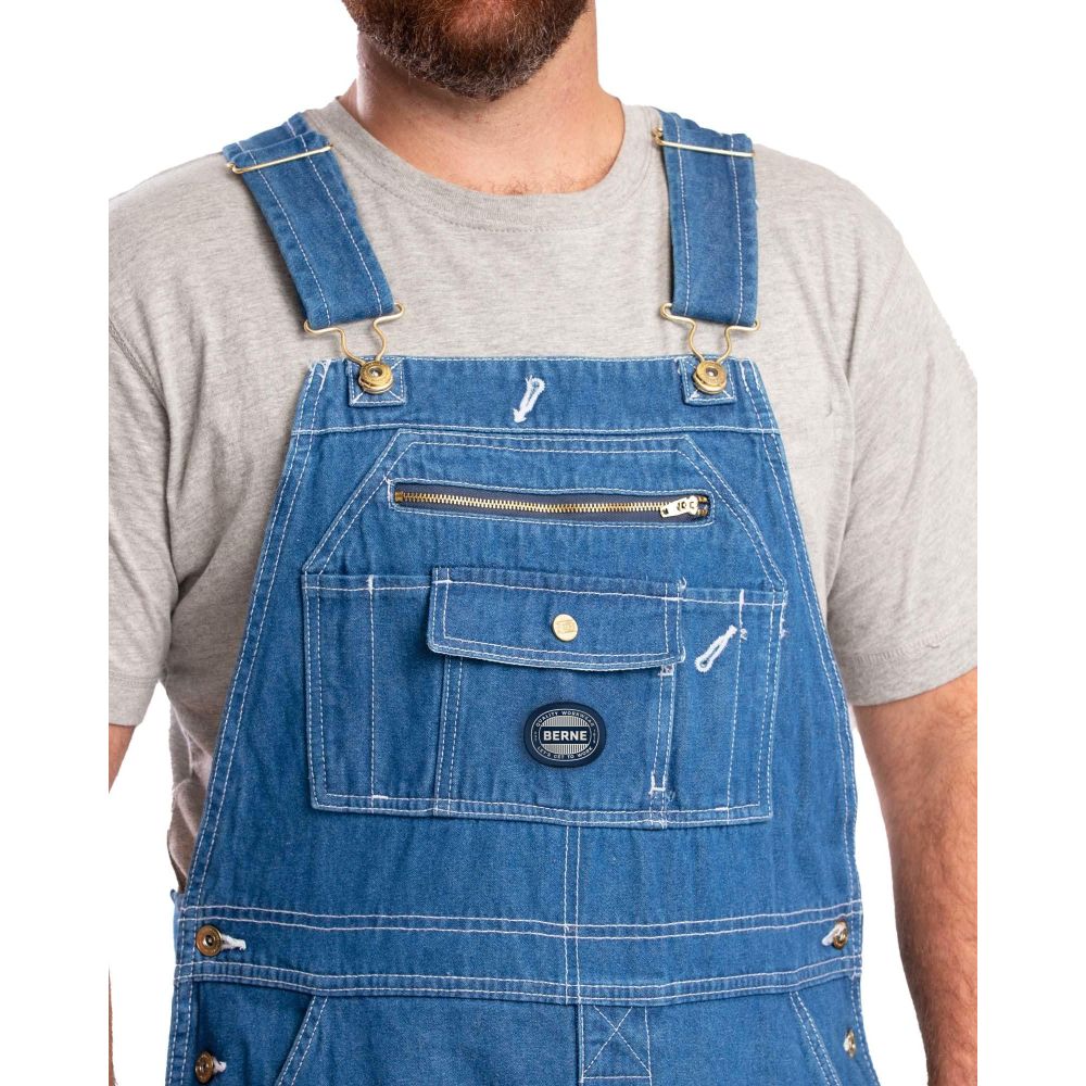 Berne Vintage Unlined Washed Denim Bib Overalls - Light Denim - 46x34 - Image 3