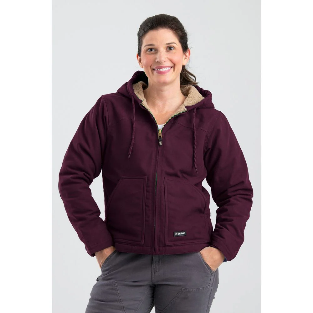 Berne WHJ43PLMR560 Sherpa-Lined Softstone Duck Hooded Jacket for Ladies, 3XL, Plum