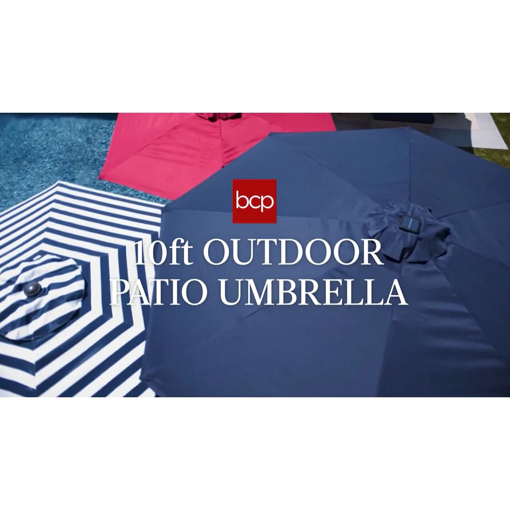 Best Choice Products 10ft Outdoor Steel Market Patio Umbrella, Burgundy, 6-Rib Frame, Crank Lift, Push Button Tilt, Polyester Canopy, SKY3071 - Image 2