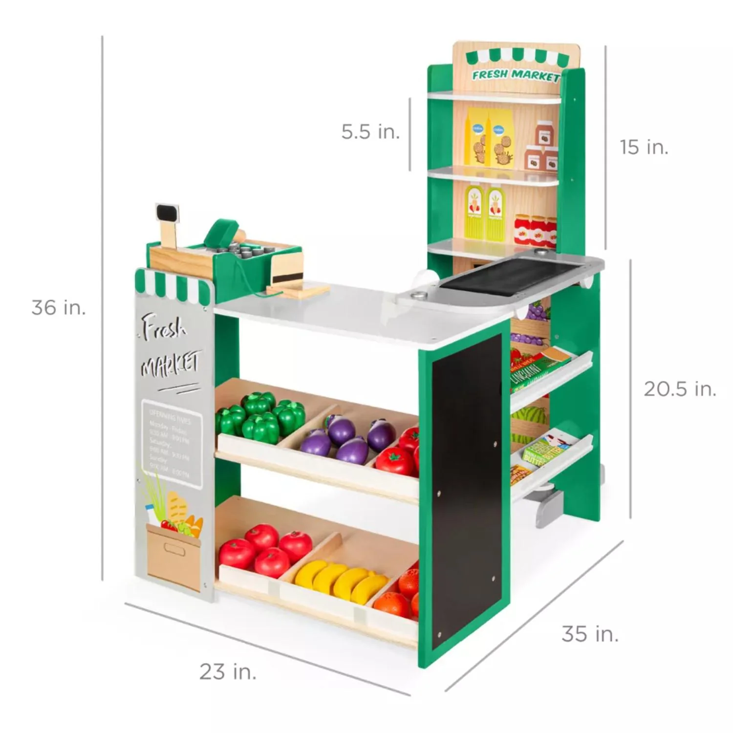 Best Choice Products 89409483 Kids Pretend Play Grocery Store Wooden Supermarket Set w/ Chalkboard Cash Register Green - Image 2