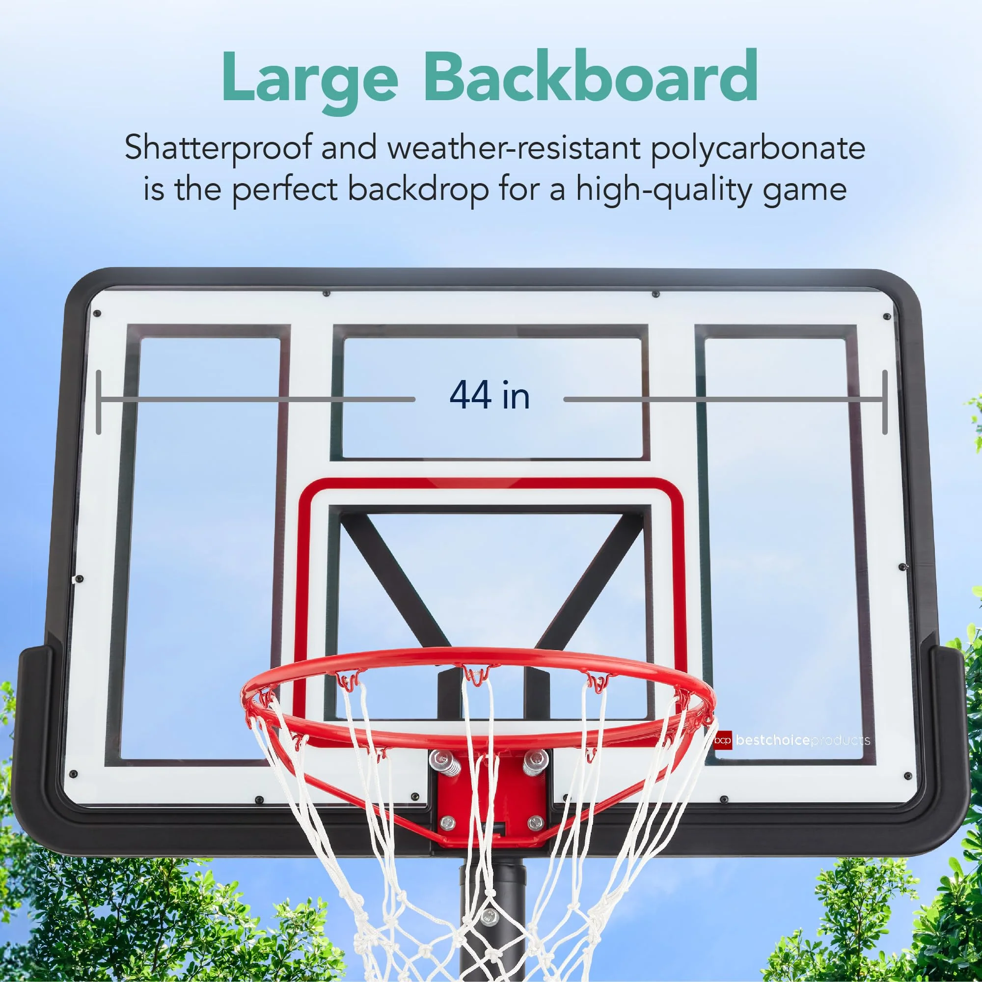 Best Choice Products Adjustable 10ft Regulation-Size Basketball Hoop, 44-Inch Shatterproof Backboard, Height Adjustable 7.5-10ft, Dunkable Rim with Spring Mountings, Portable with Fillable Base and 2 Wheels - Image 4