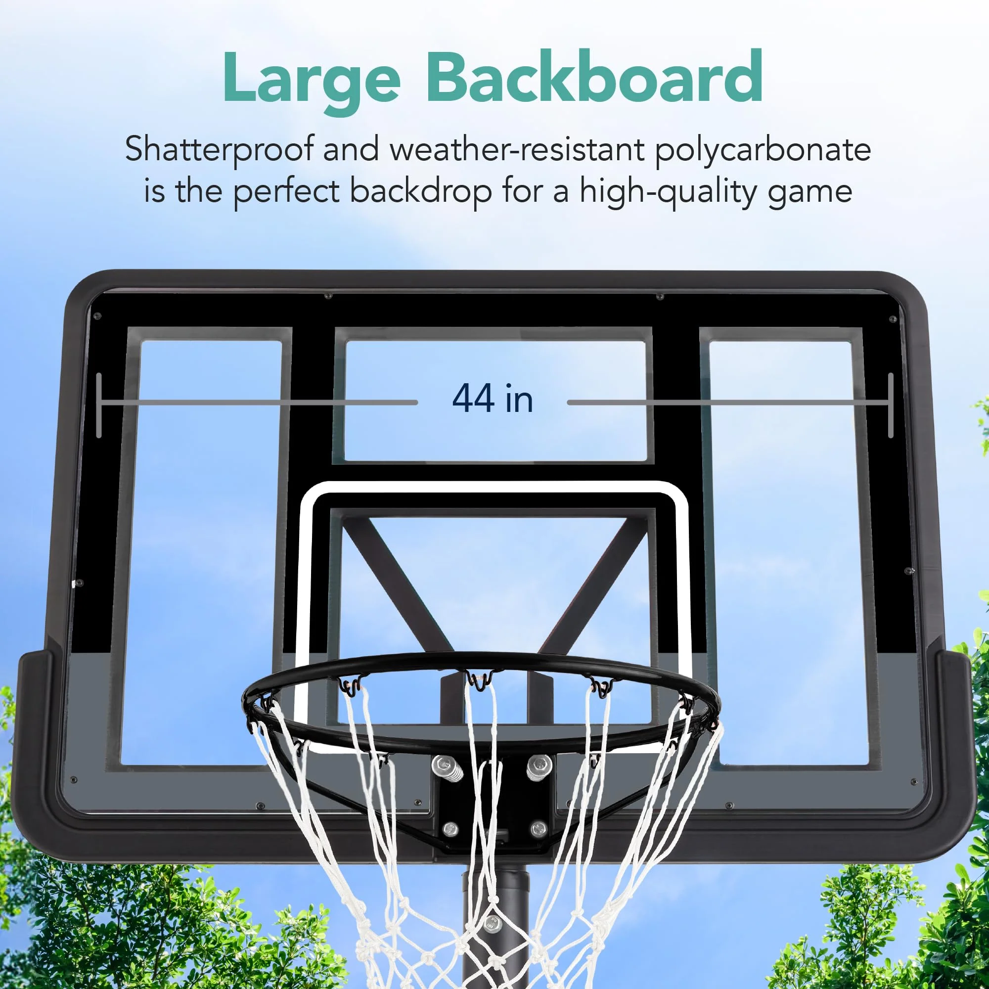 Best Choice Products Adjustable Regulation Basketball Hoop, 44-Inch Shatterproof Backboard, 7.5-10ft Height Adjustable Pole, Gel Powder Fillable Base, Portable with 2 Wheels, Black/Gray - Image 4