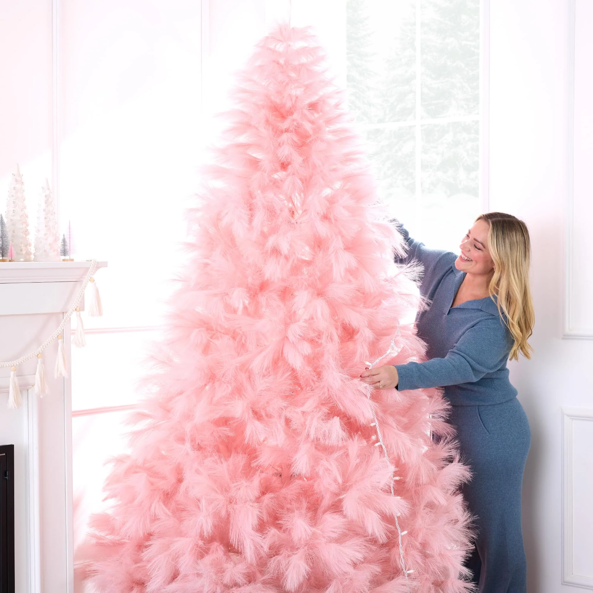 Best Choice Products Artificial Pink Pampas Christmas Tree, 7.5ft, Premium with Foldable Metal Base - Image 3