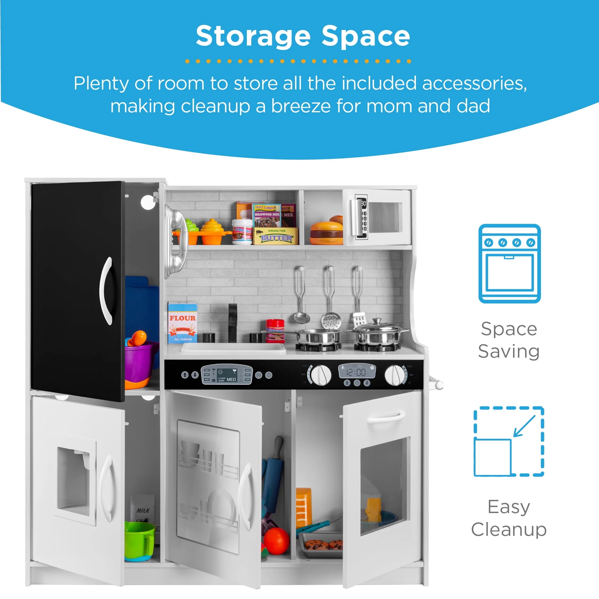 Best Choice Products Pretend Play Kitchen Wooden Toy Set for Kids with 11 Accessories, Chalkboard Surface, Ice Maker, Oven, Microwave, Natural, SKY8148 - Image 7