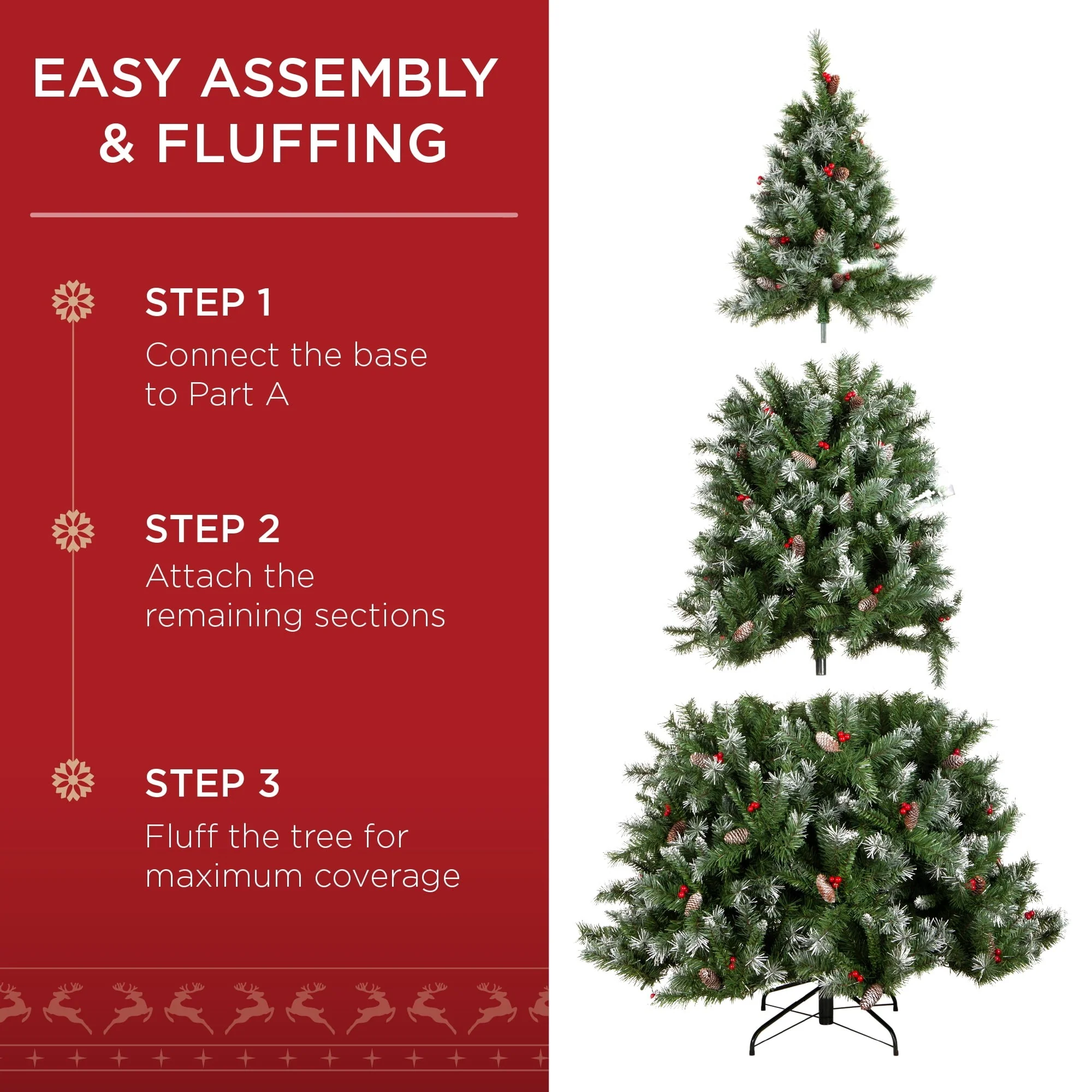 Best Choice Products SKY5880 6ft Pre-Lit Pre-Decorated Holiday Christmas Tree w/ 818 Flocked Tips, 250 Lights, Base - Image 3