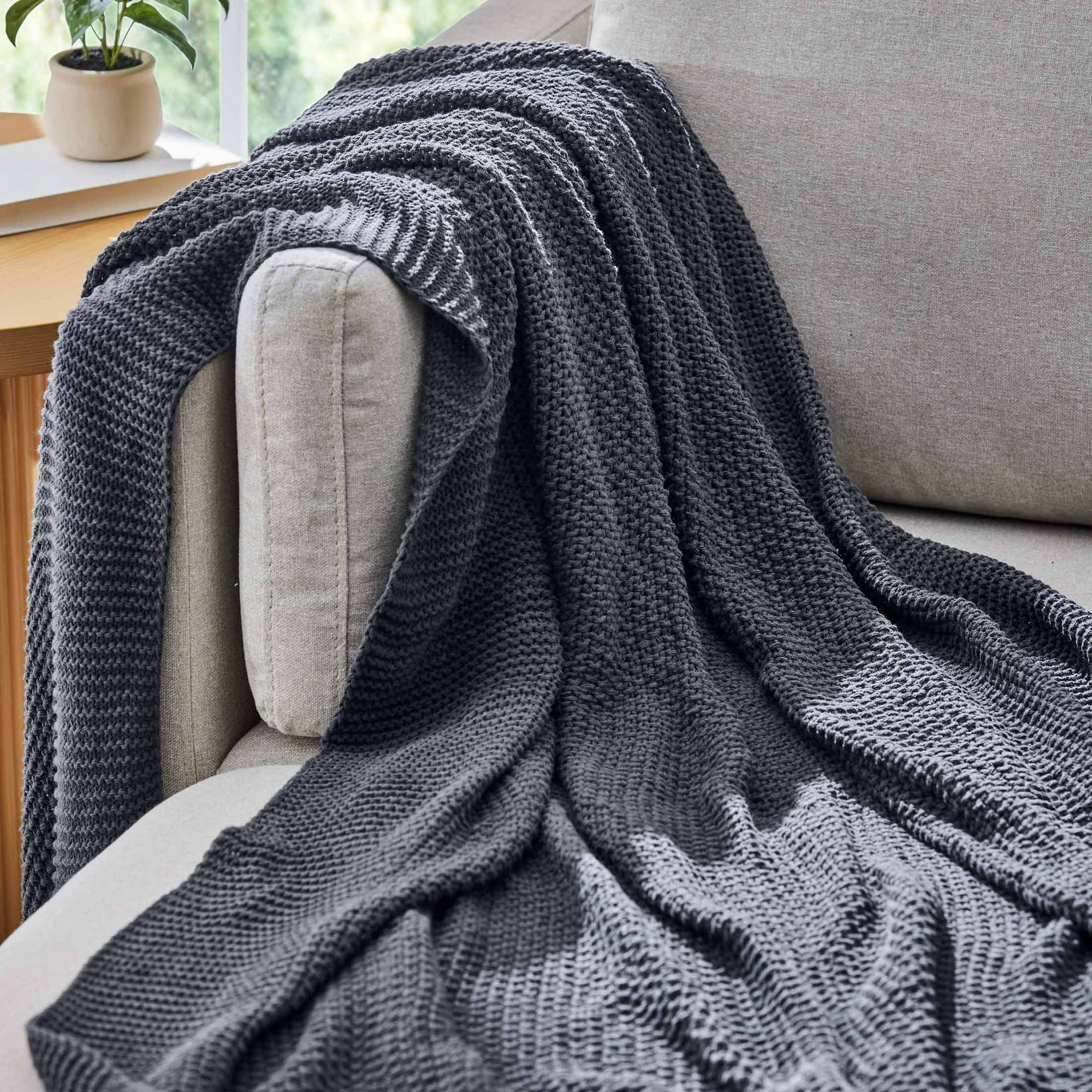 Better Homes and Gardens BH64100123112A Chunky Knit Charcoal Throw, Cotton-Blend, 50"x60", 2.3 LB, All Ages