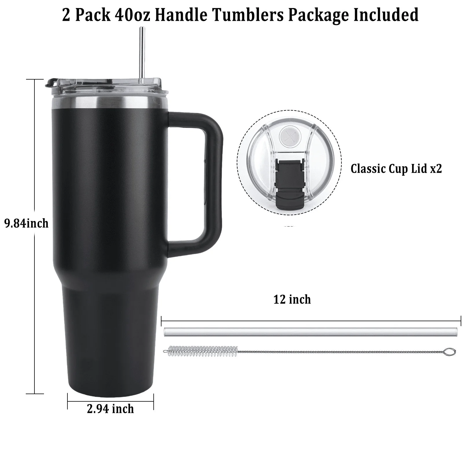 Binsuca 40 oz Travel Mug with Handle, Straw Lid, Double Wall Vacuum Insulated Stainless Steel, Leopard Print Black and White - Image 2