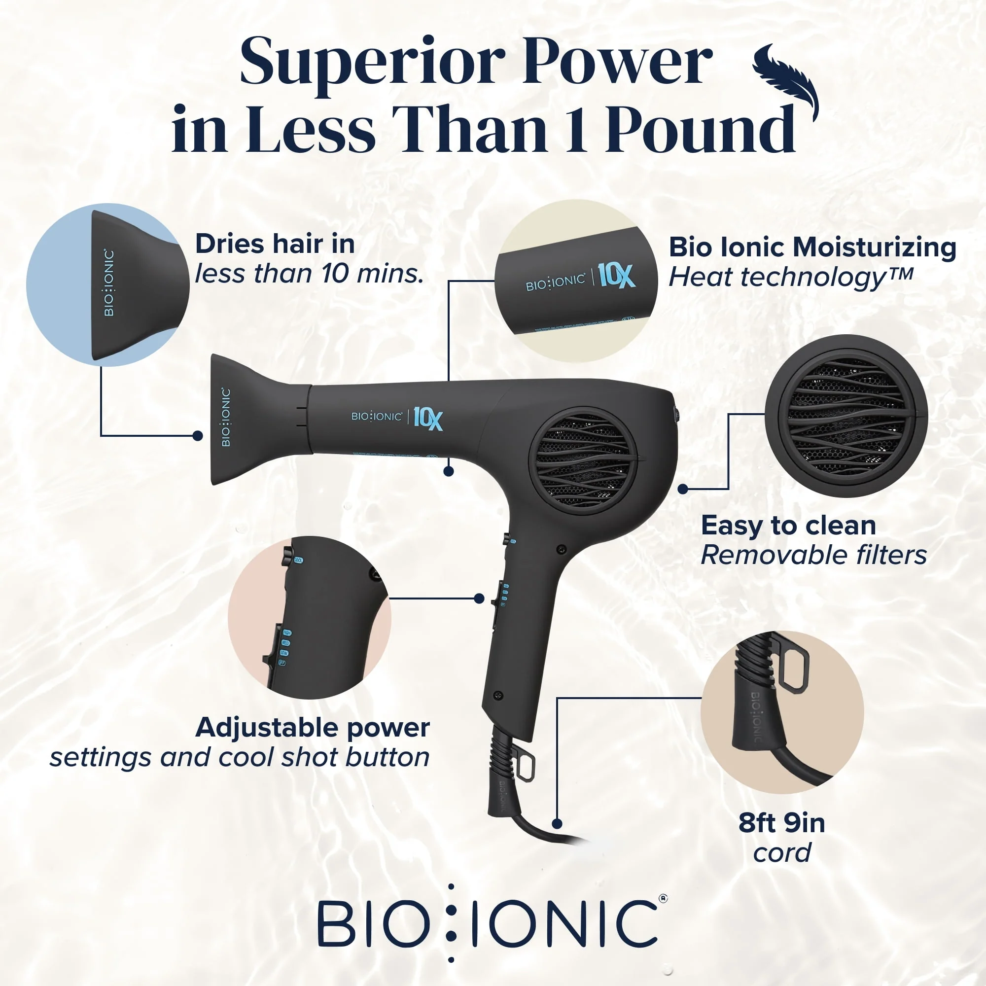 Bio Ionic Velvet Rouge 10X Ultralight Speed Hair Dryer, Ionic Technology, Adjustable Heat and Speed, Cool Shot Button, Lightweight Design - Image 6